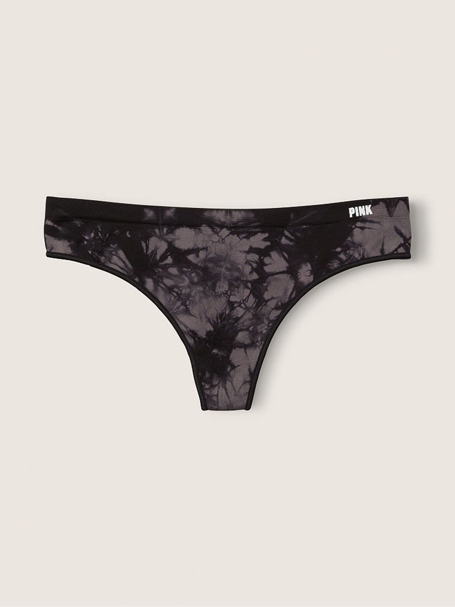 Dark Charcoal Tie Dye Grey Thong Seamless Knickers - Image 1 of 2