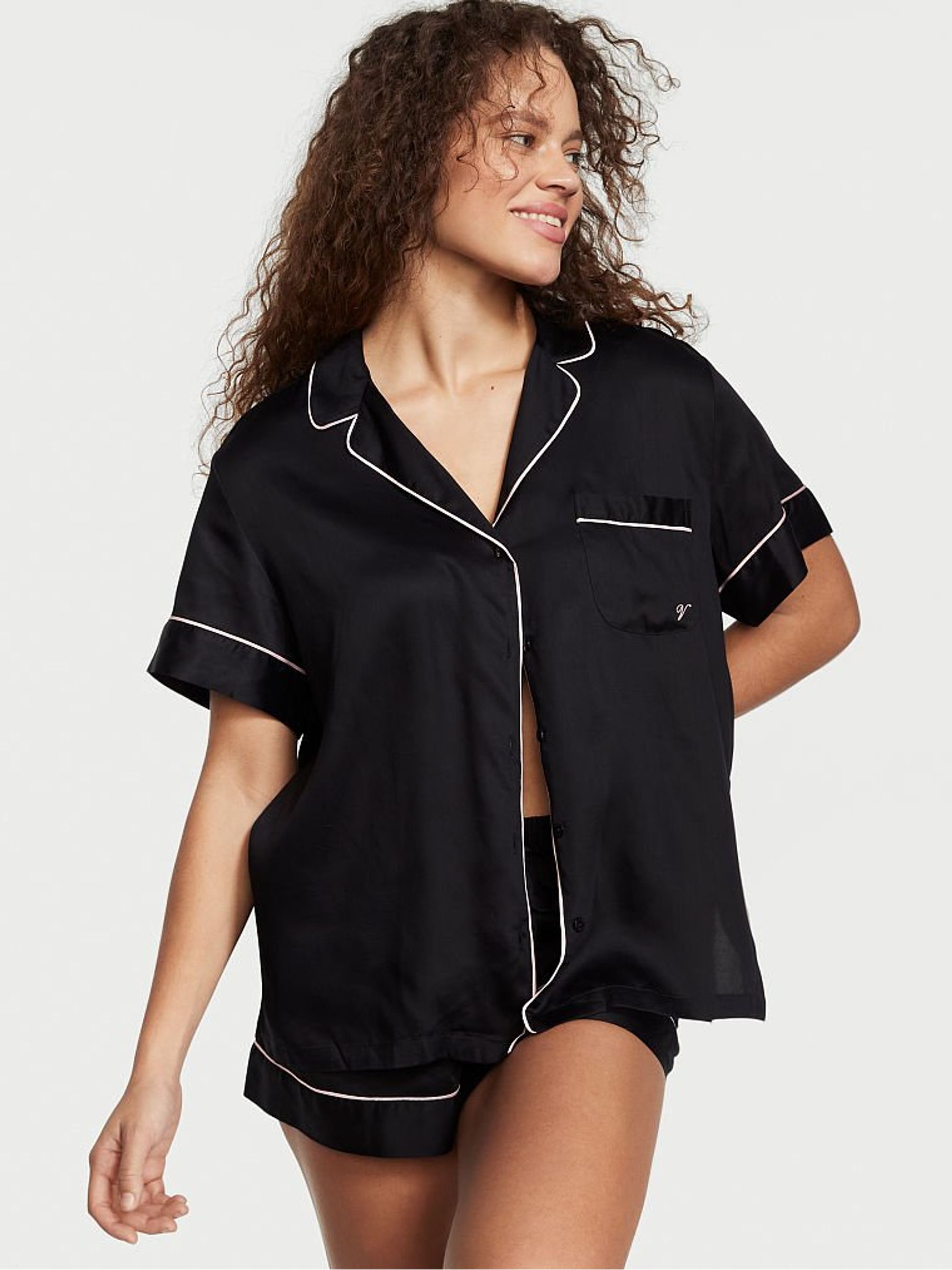 Black Collared Short Pyjamas - Image 1 of 4