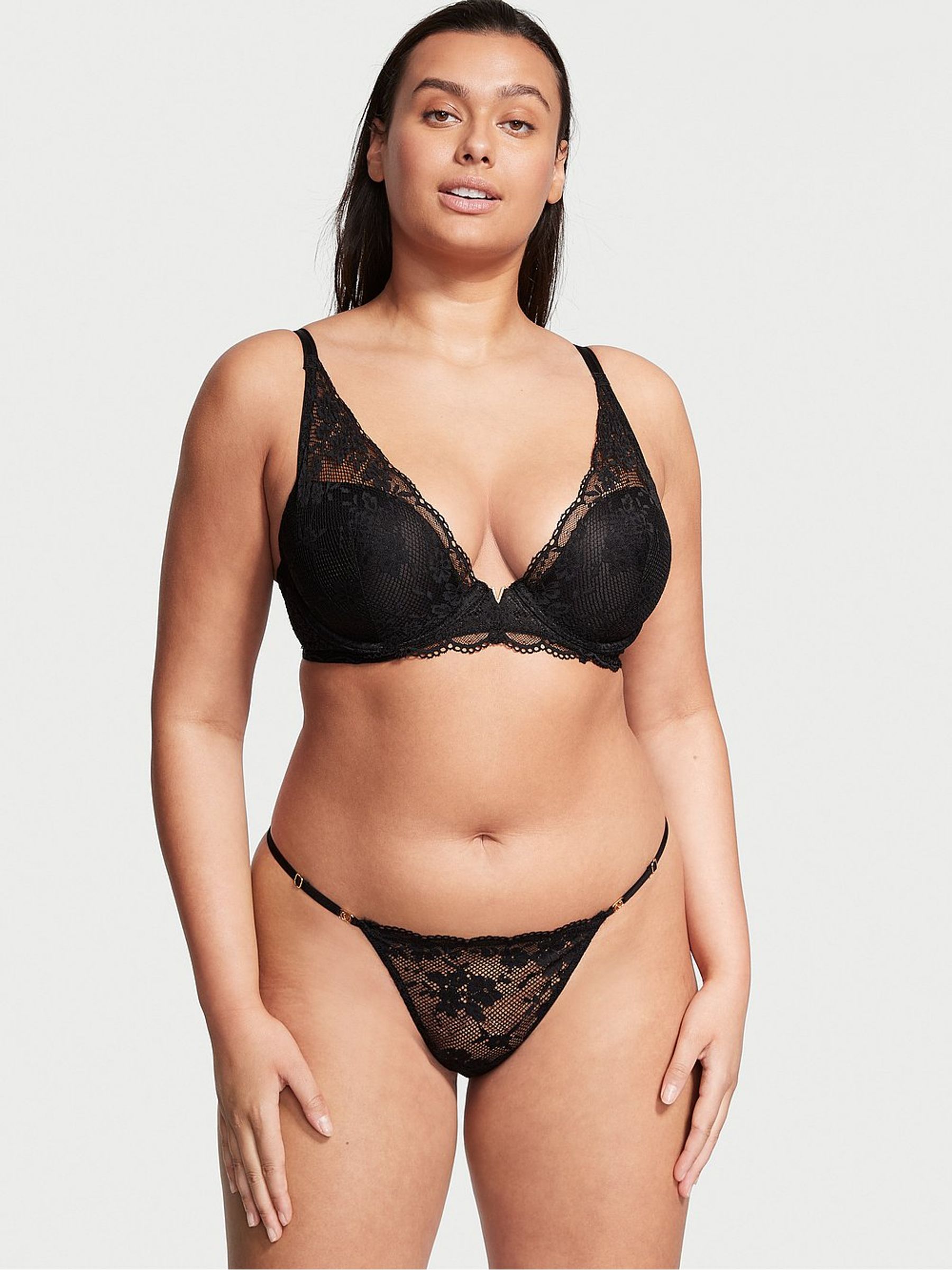 Black Lace Half Pad Plunge Bra - Image 3 of 8