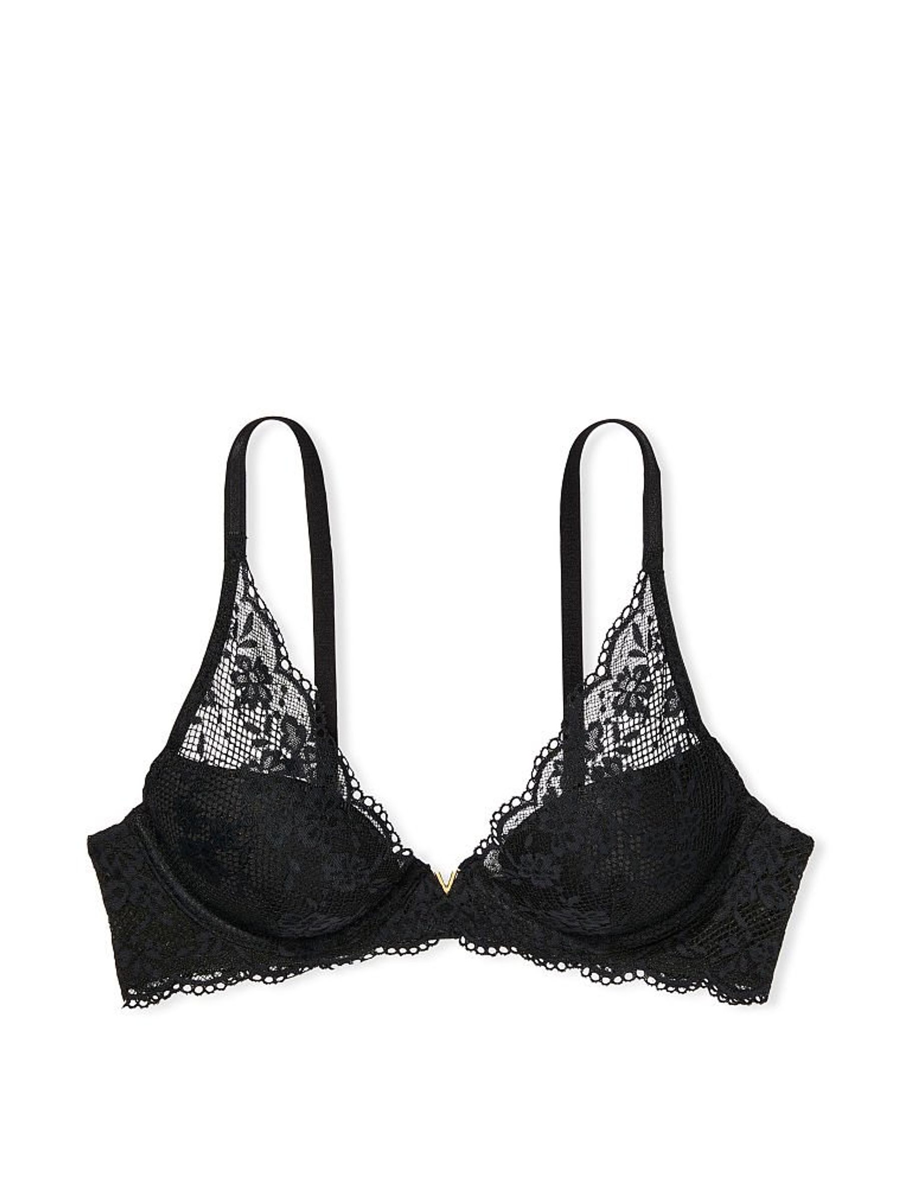 Black Lace Half Pad Plunge Bra - Image 3 of 3 Black Lace Half Pad Plunge Bra - Image 3 of 3