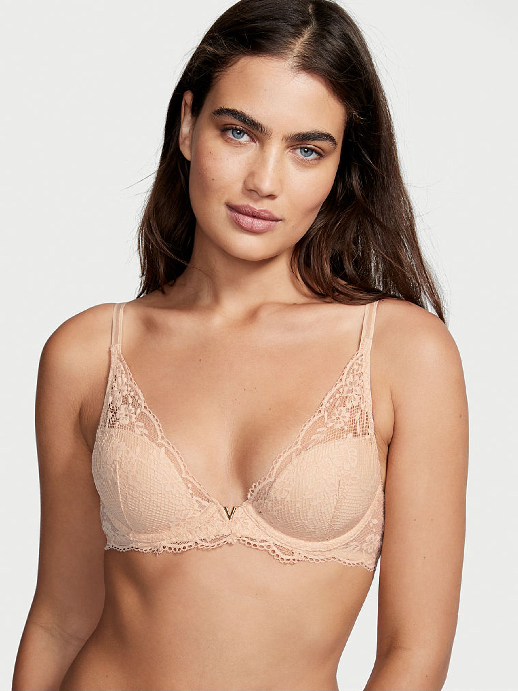 Champagne Nude Lace Half Pad Plunge Bra - Image 1 of 5