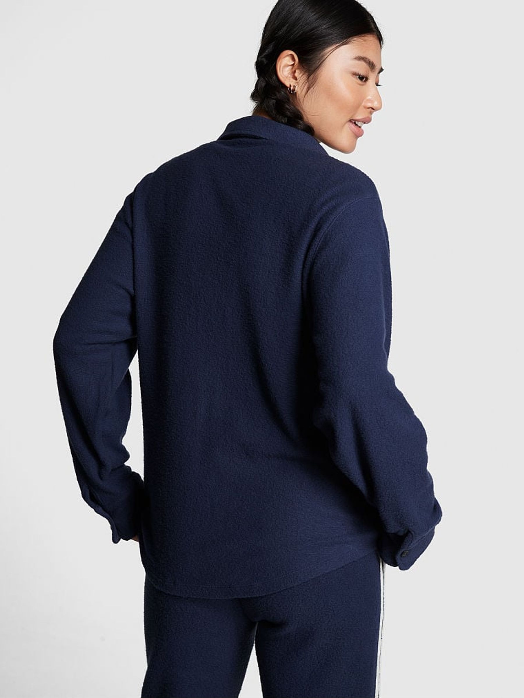 Midnight Navy Blue Reverse Fleece Shacket - Image 2 of 3