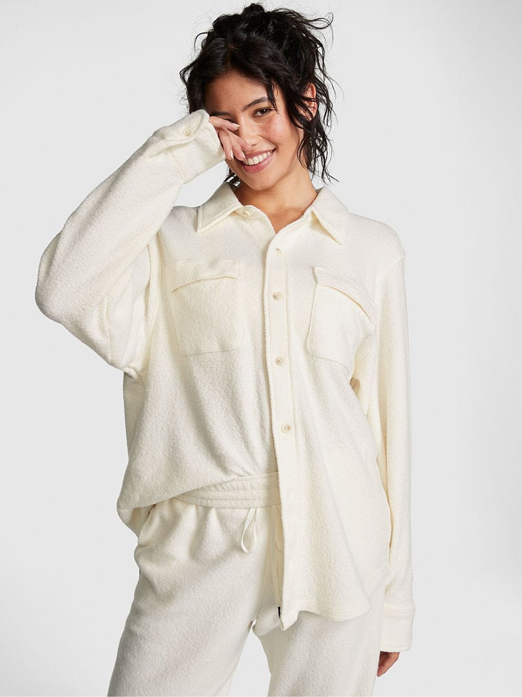 Creamer White Reverse Fleece Shacket - Image 1 of 4