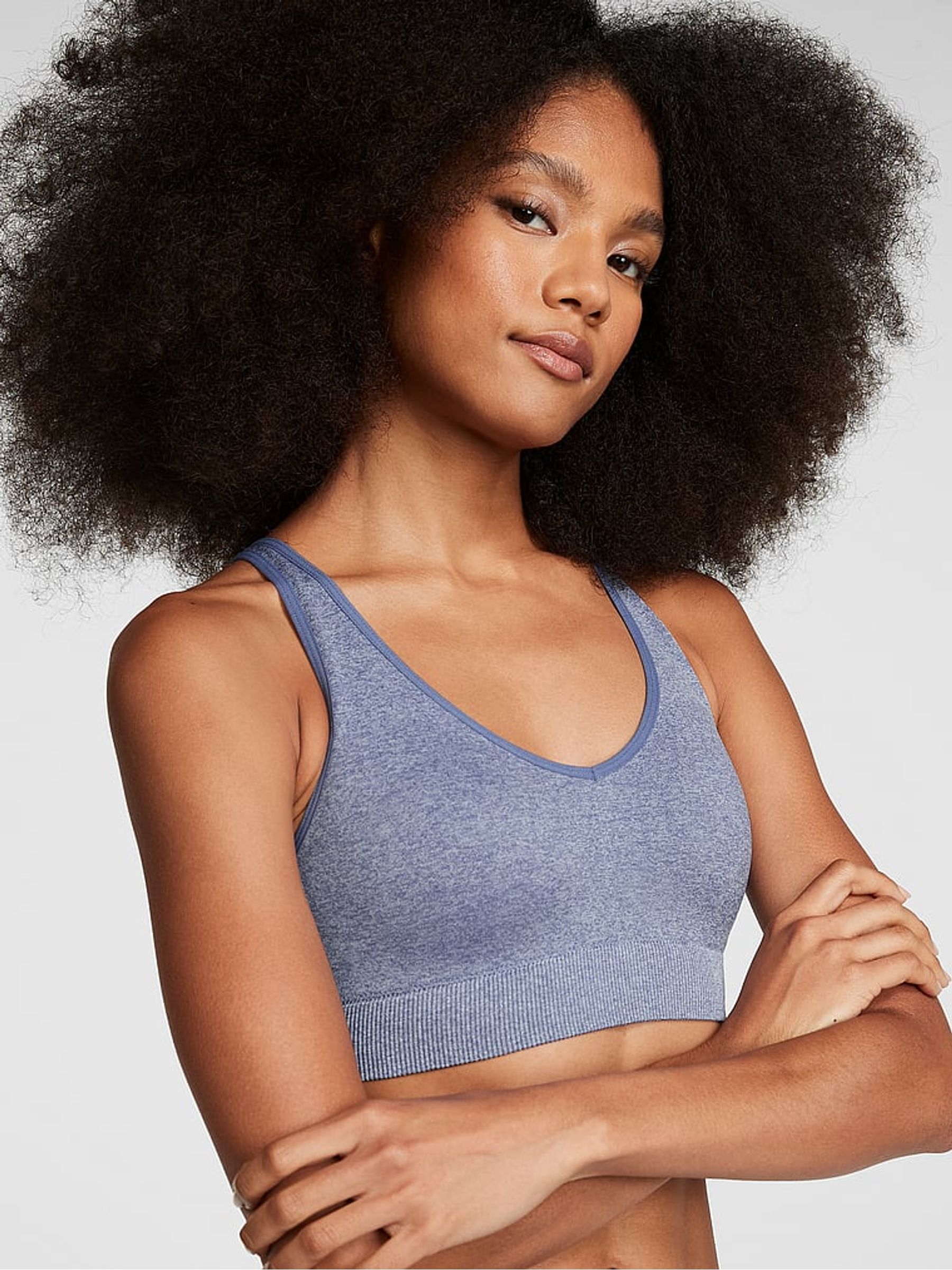 Dusty Iris Marl Blue Non Wired Lightly Lined Seamless Air Sports Bra - Image 1 of 3