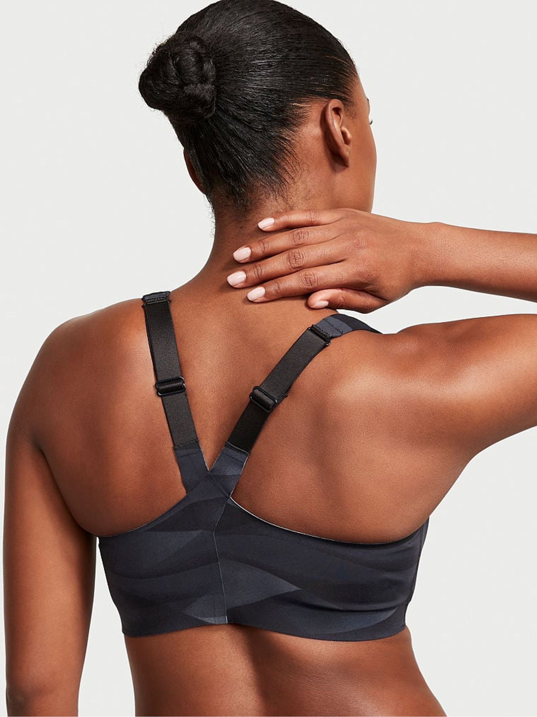 Black Grey Wave Smooth Front Fastening Wired High Impact Sports Bra - Image 2 of 4