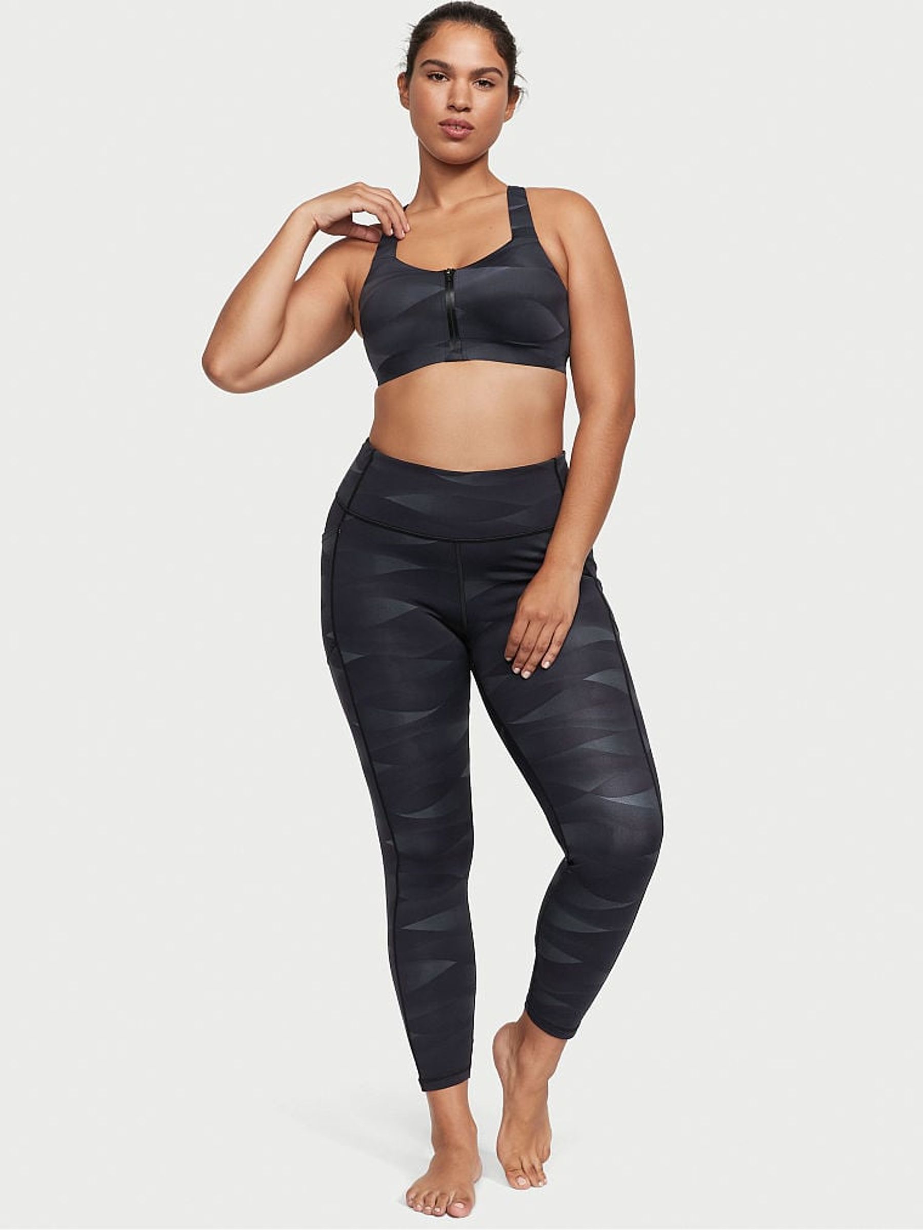 Black Grey Wave Smooth Front Fastening Wired High Impact Sports Bra - Image 3 of 4