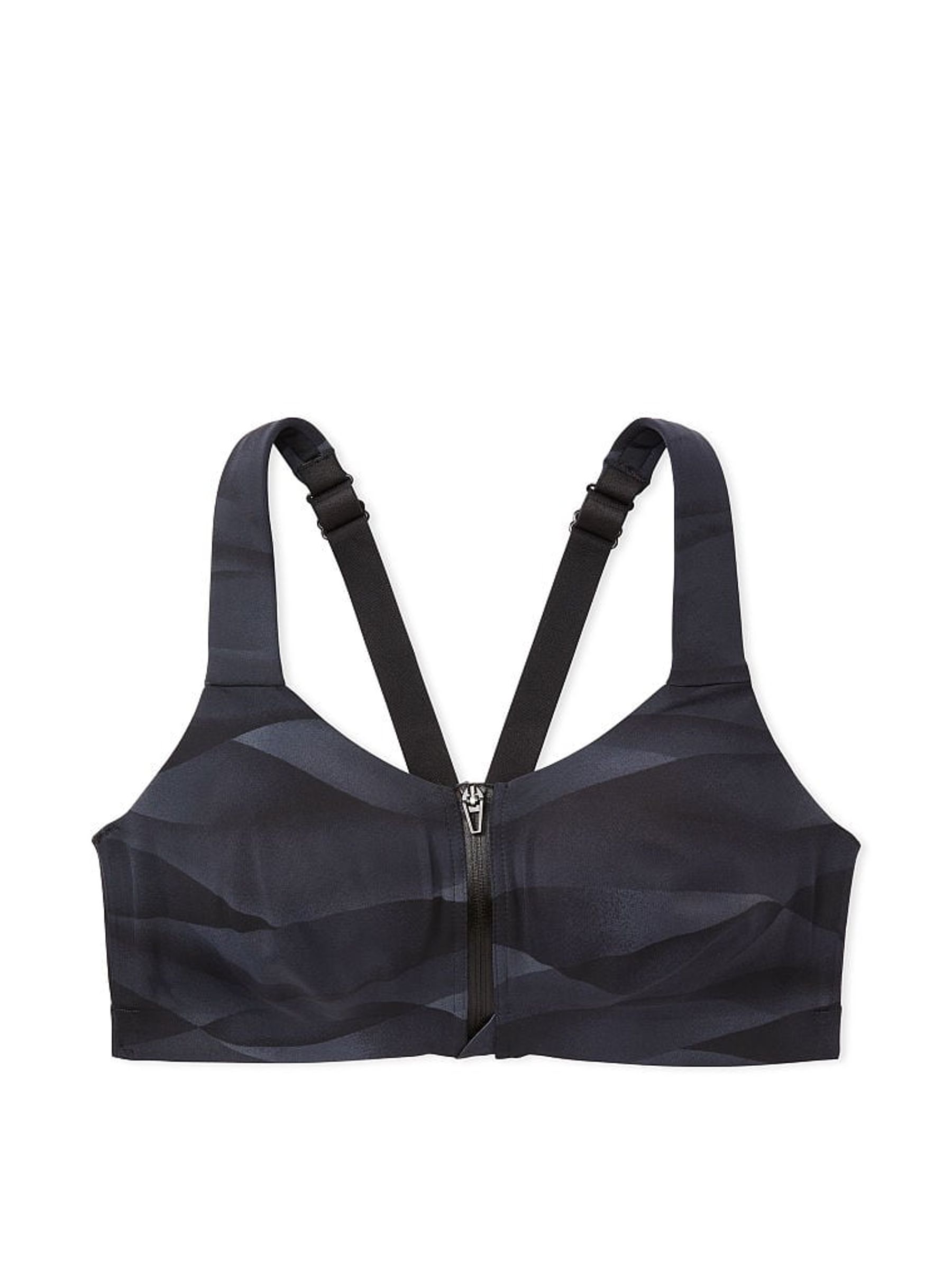 Black Grey Wave Smooth Front Fastening Wired High Impact Sports Bra - Image 4 of 4