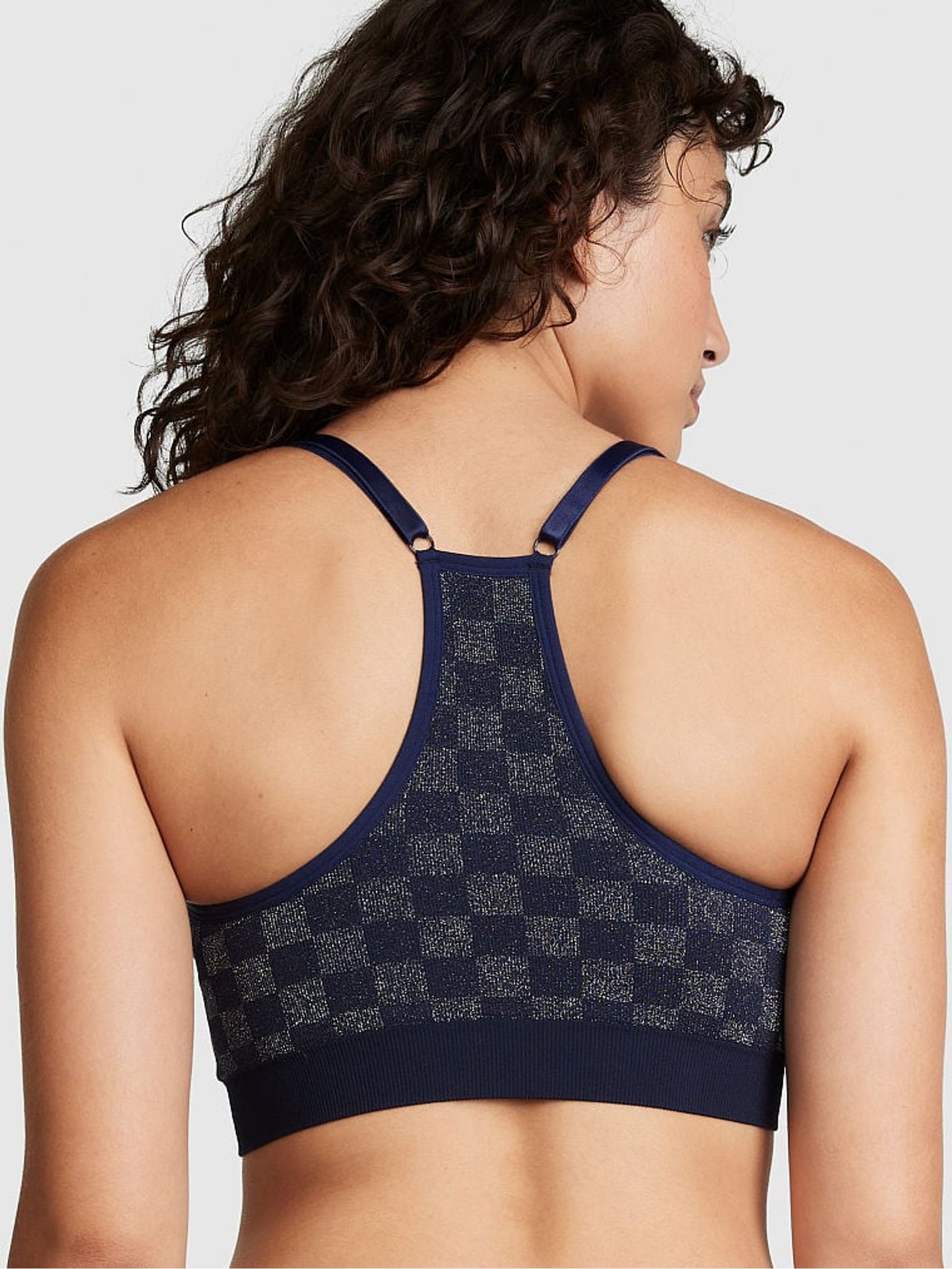 Midnight Navy Checkered Blue Non Wired Lightly Lined Seamless Sports Bra - Image 2 of 4