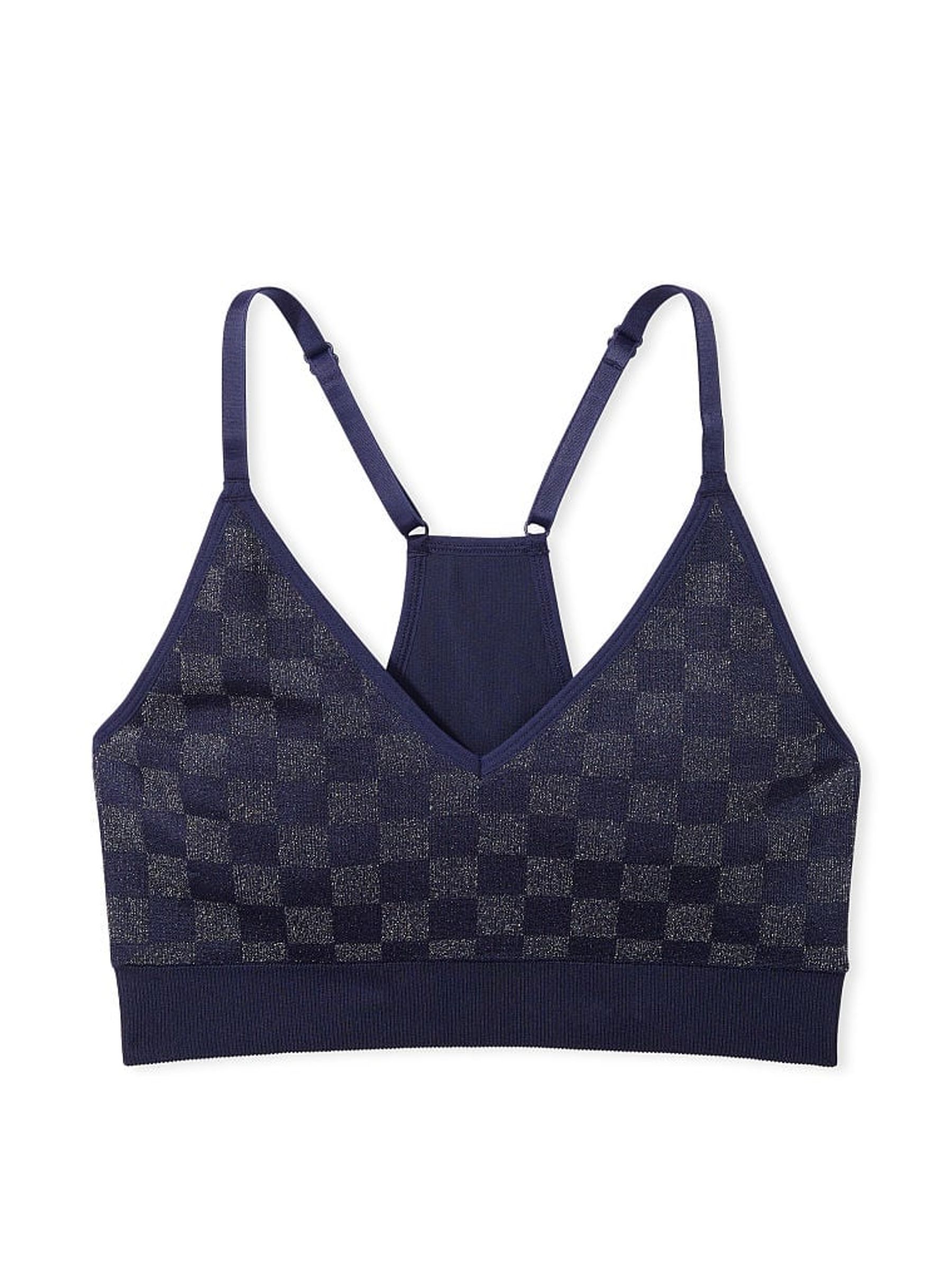 Midnight Navy Checkered Blue Non Wired Lightly Lined Seamless Sports Bra - Image 4 of 4