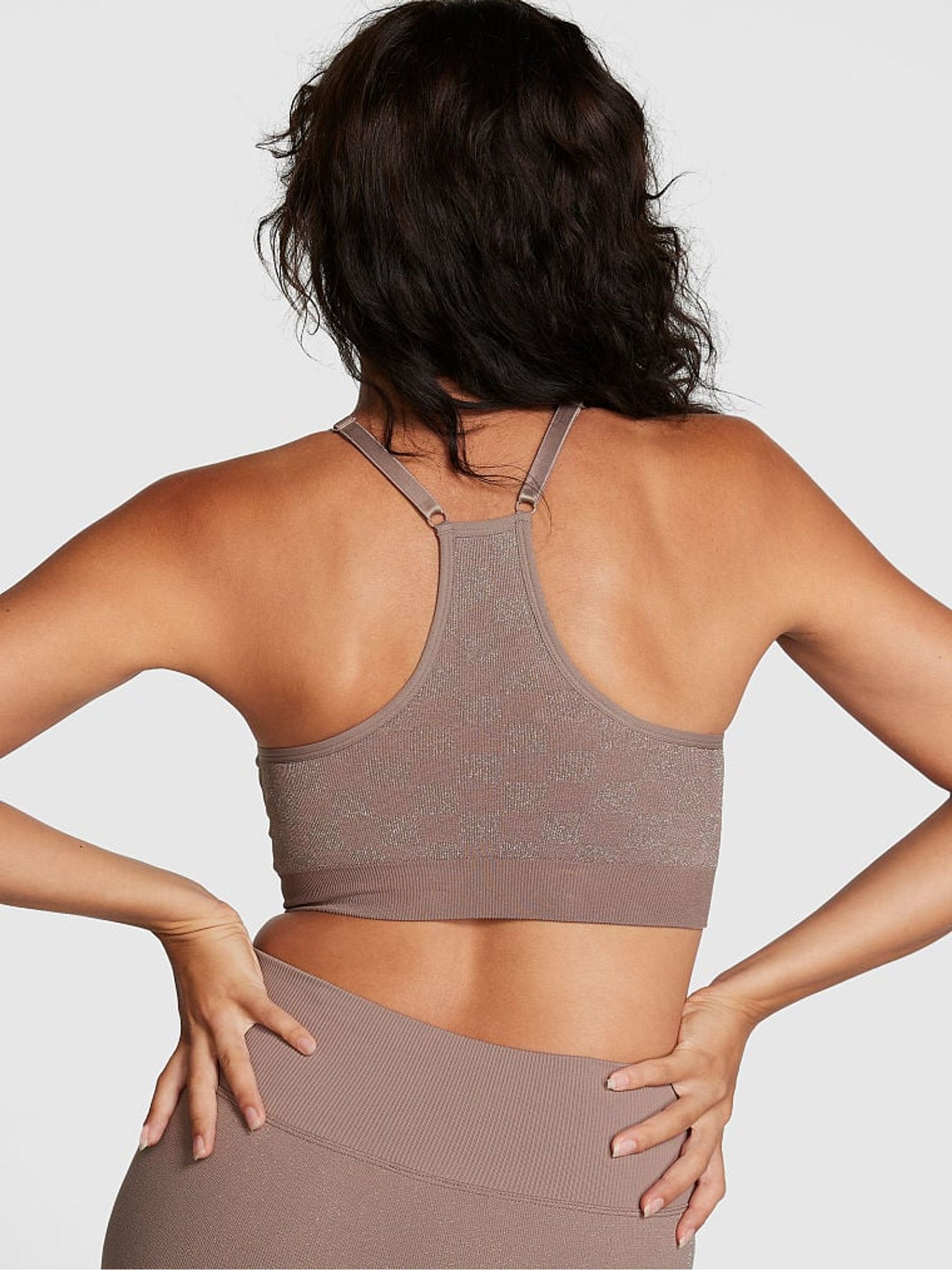 Iced Coffee Checkered Brown Non Wired Lightly Lined Seamless Sports Bra - Image 2 of 4