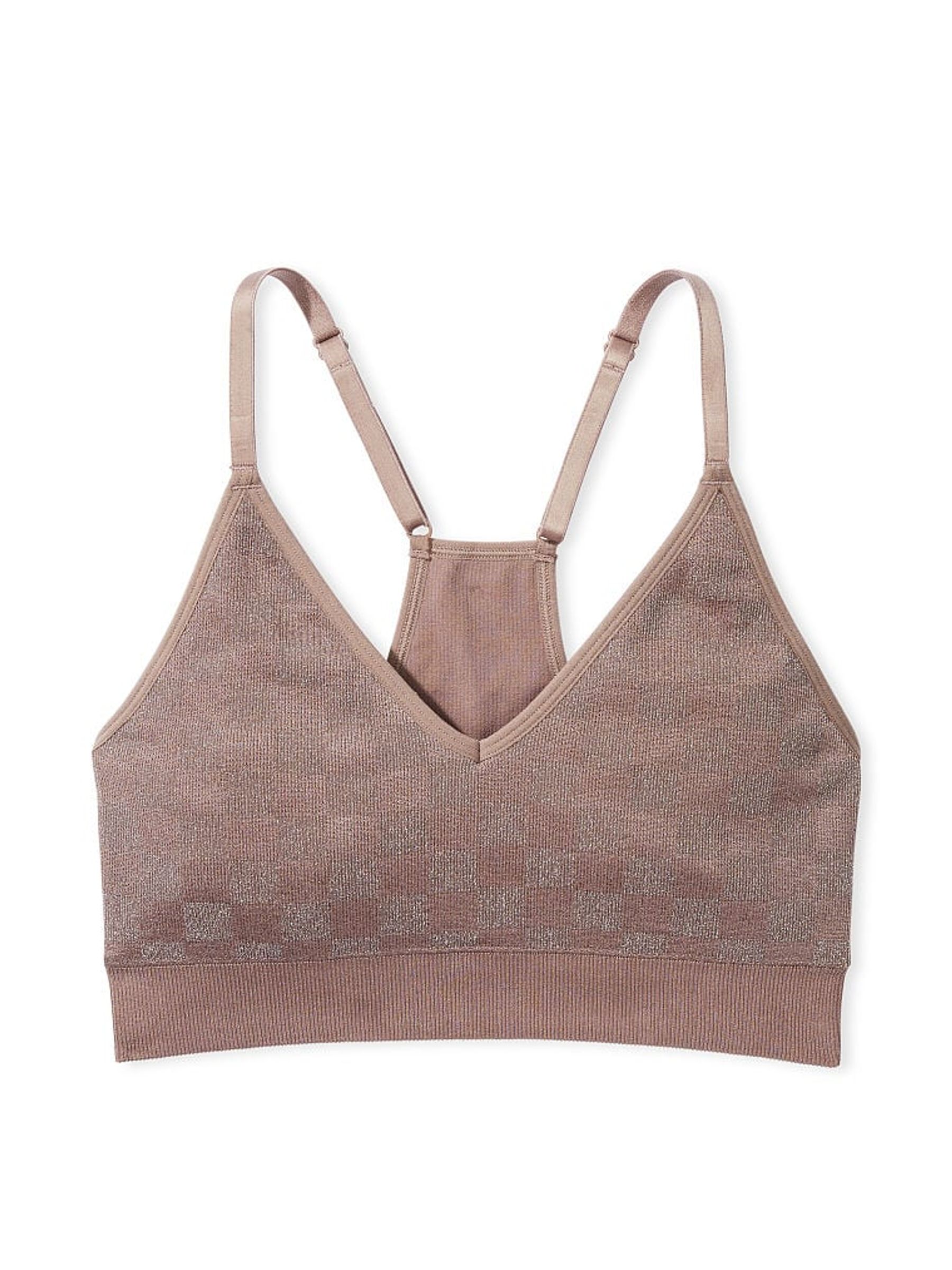 Iced Coffee Checkered Brown Non Wired Lightly Lined Seamless Sports Bra - Image 4 of 4