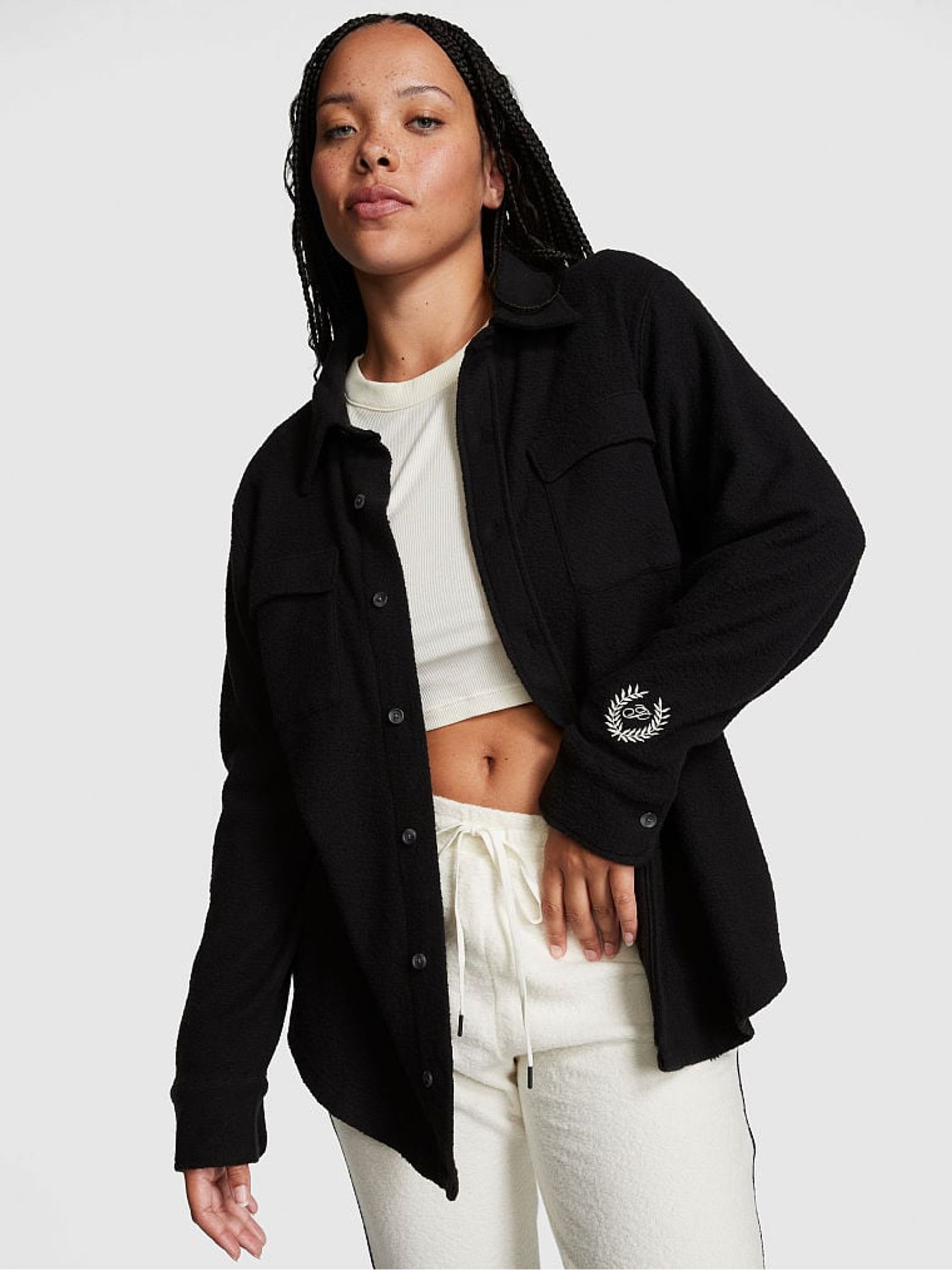 Black Reverse Fleece Shacket - Image 1 of 3