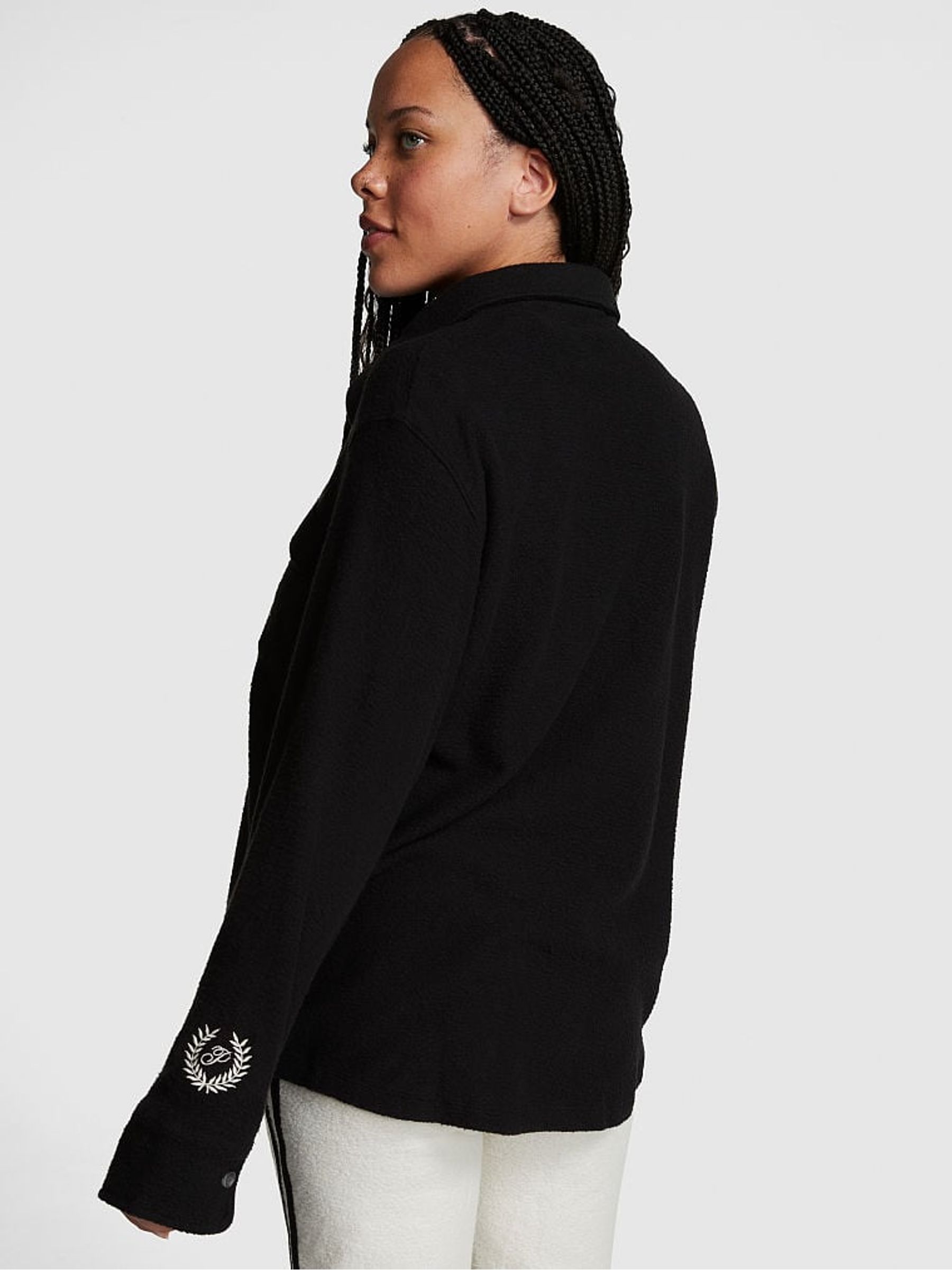 Black Reverse Fleece Shacket - Image 2 of 3