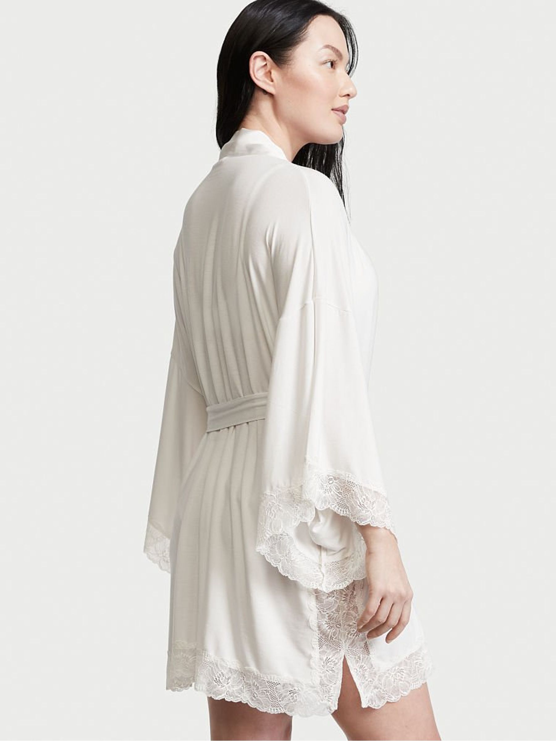 Coconut White Modal Lace Robe - Image 2 of 3