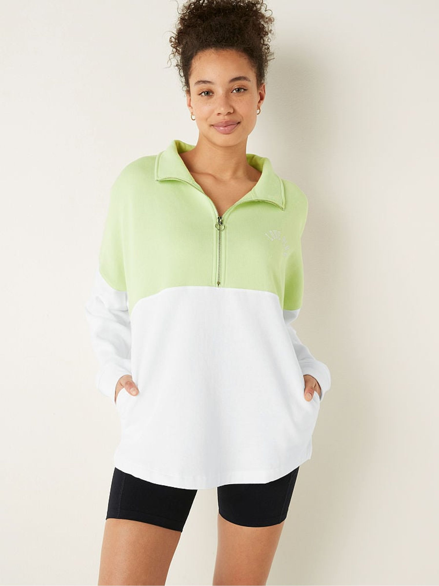 Ice Lime And Optic White Colorblock Varsity Half Zip - Image 1 of 5