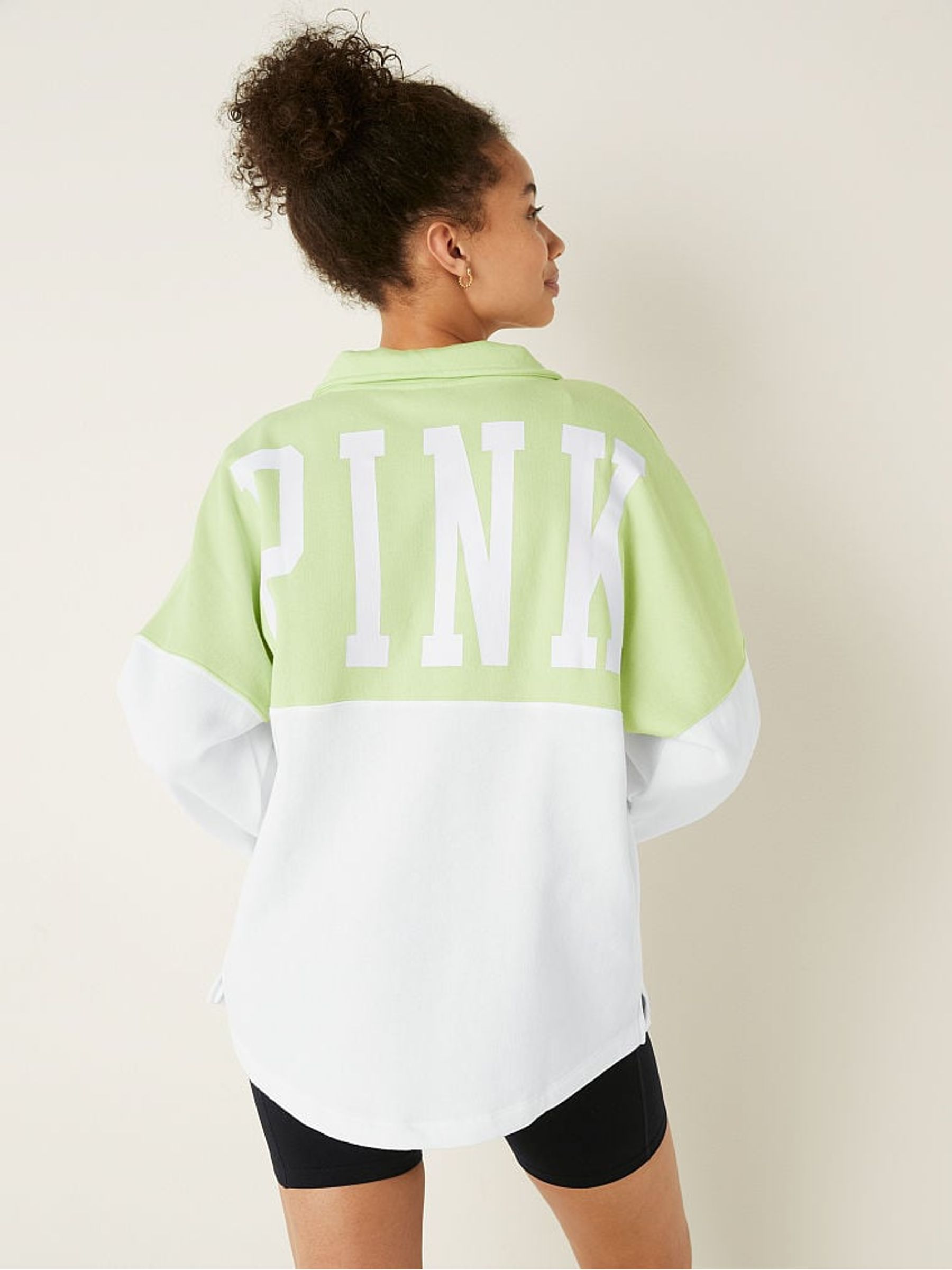 Ice Lime And Optic White Colorblock Varsity Half Zip - Image 2 of 5