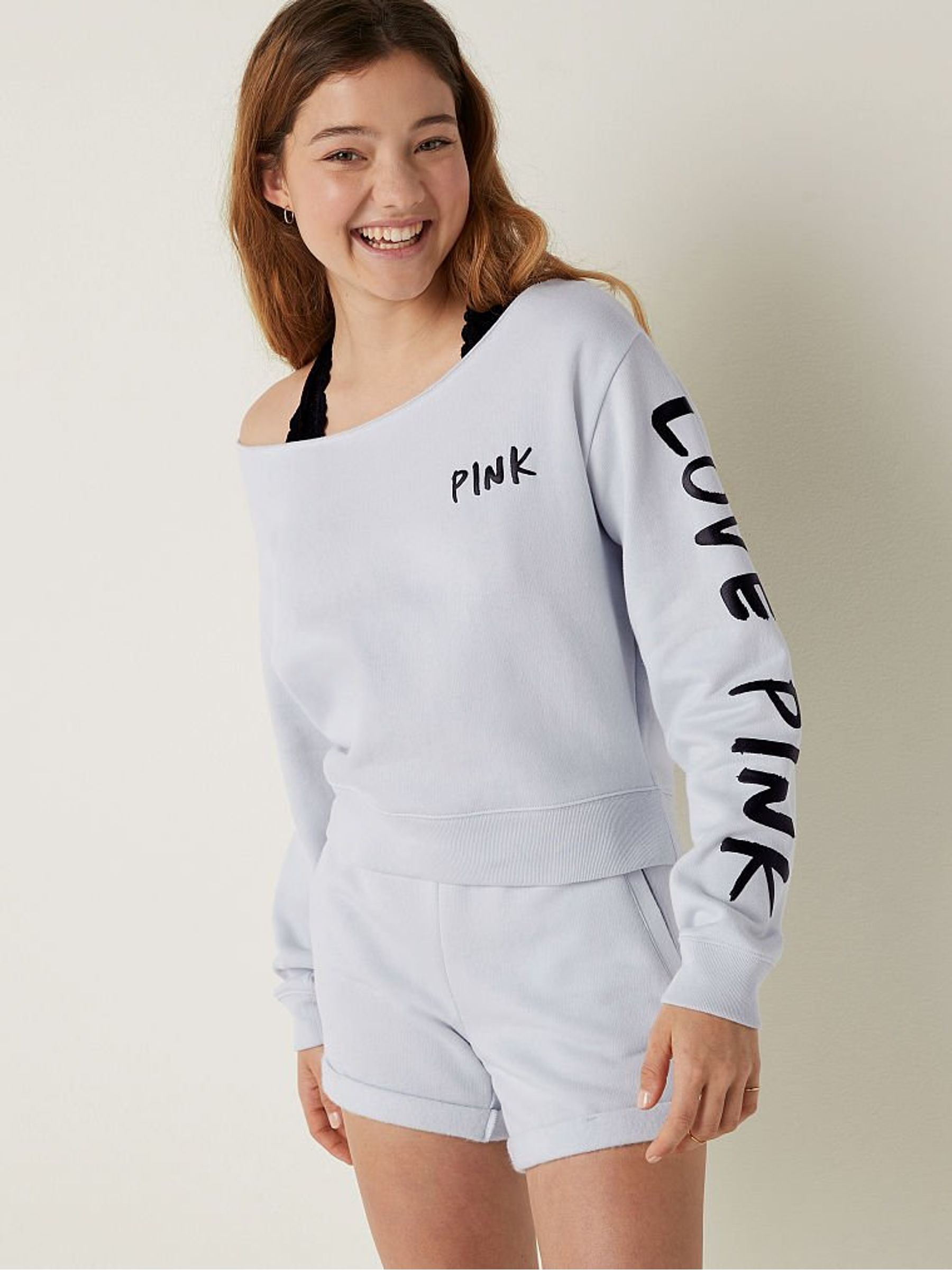 Arctic Ice With Brushed Logo Everyday Lounge Off The Shoulder Sweatshirt - Image 1 of 4