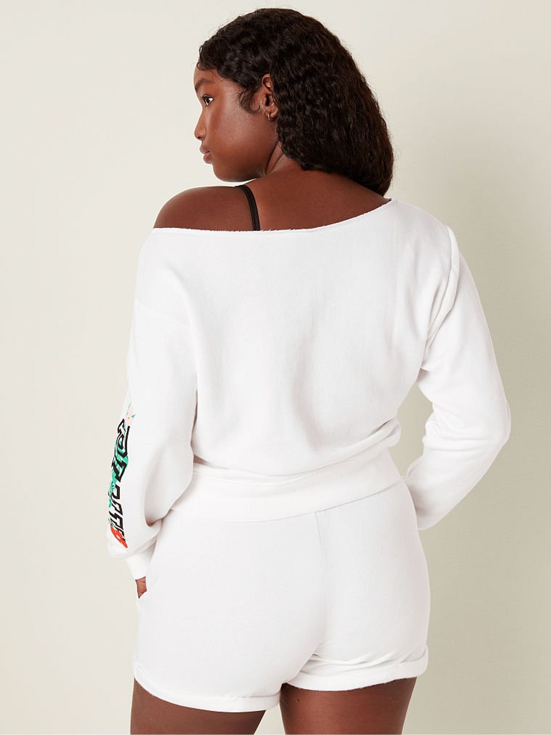 Optic White Tropical Logo Everyday Lounge Off The Shoulder Sweatshirt - Image 2 of 4