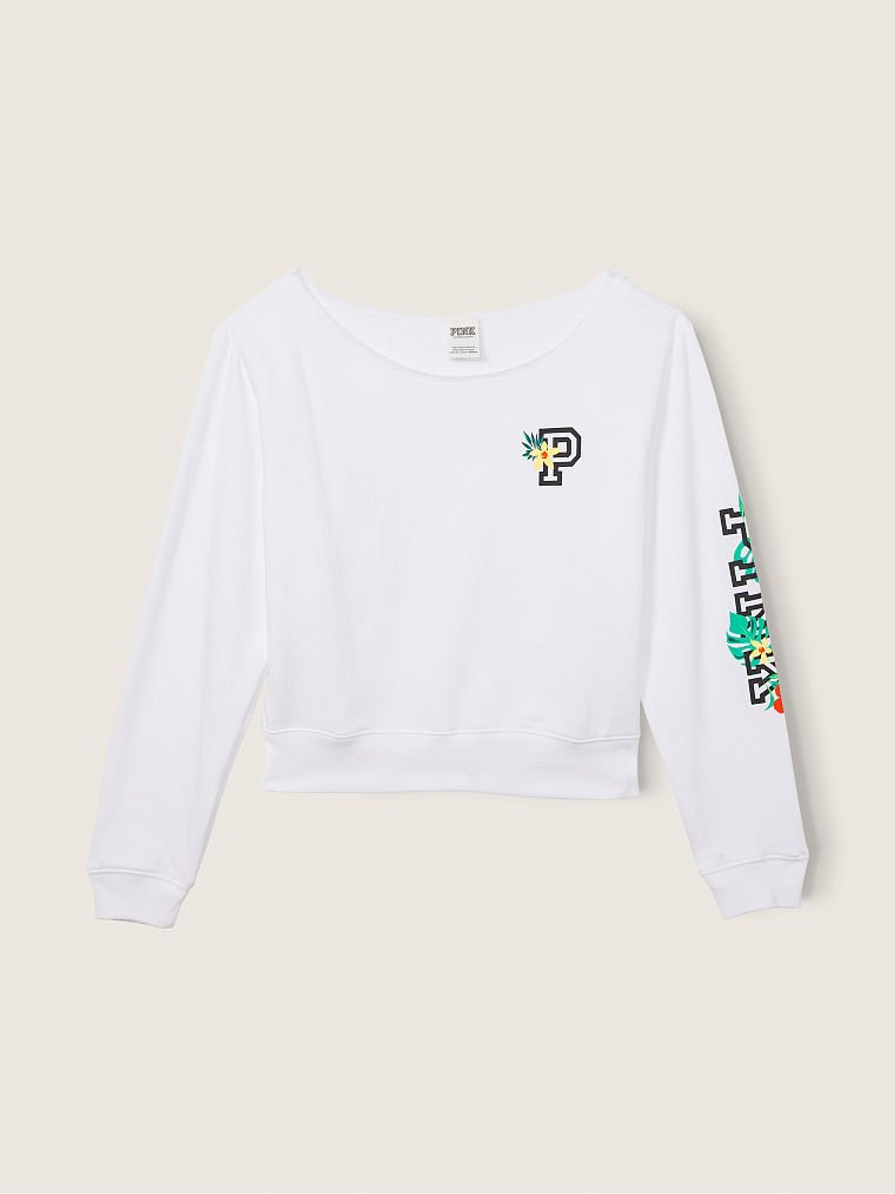 Optic White Tropical Logo Everyday Lounge Off The Shoulder Sweatshirt - Image 3 of 4