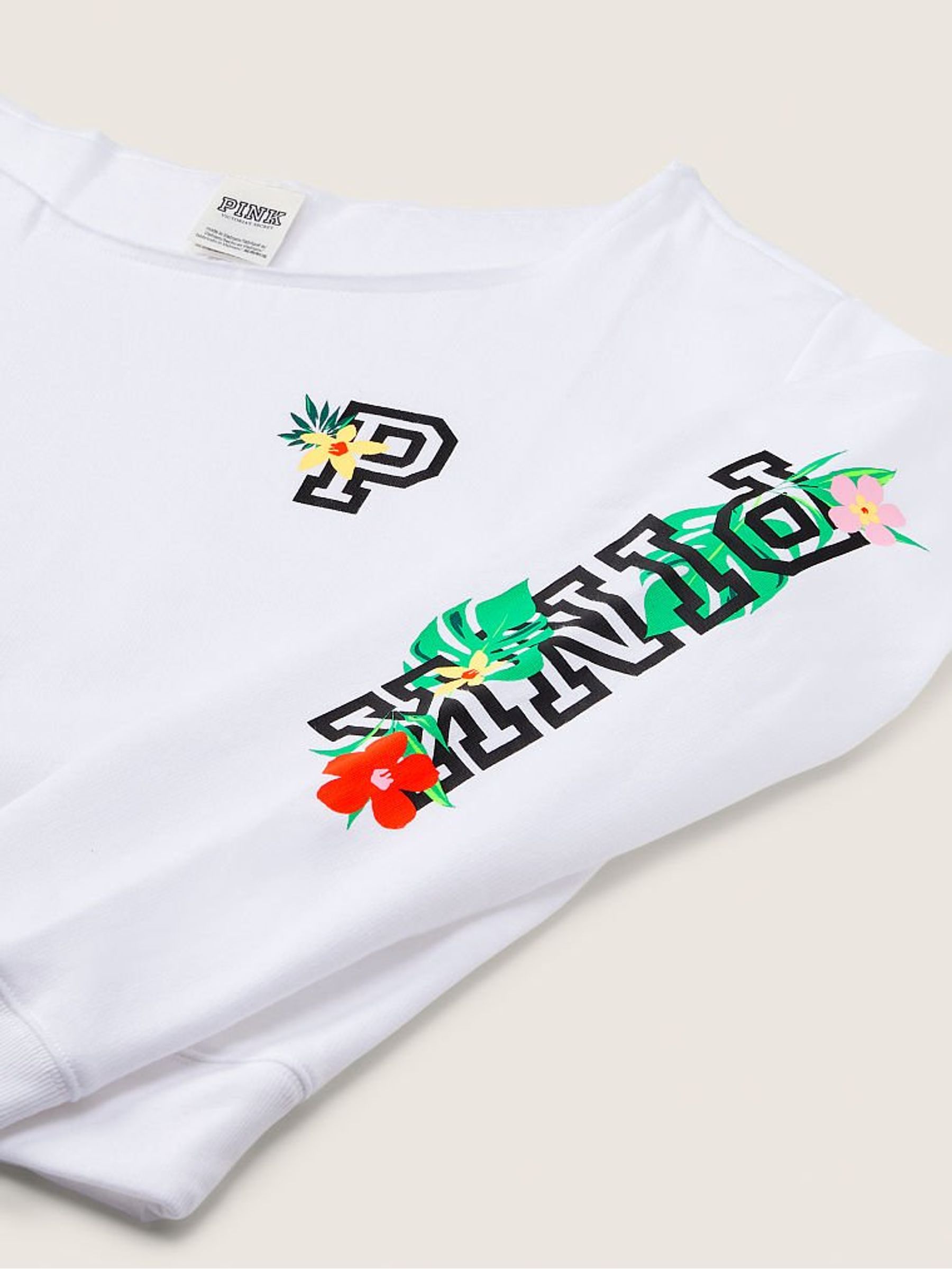 Optic White Tropical Logo Everyday Lounge Off The Shoulder Sweatshirt - Image 4 of 4