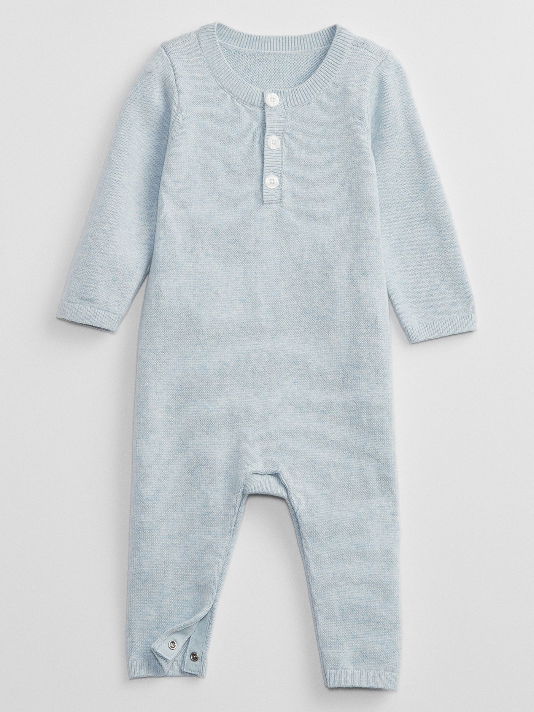Blue Knitted Long Sleeve Henley Baby Sleepsuit - Image 1 of 1
