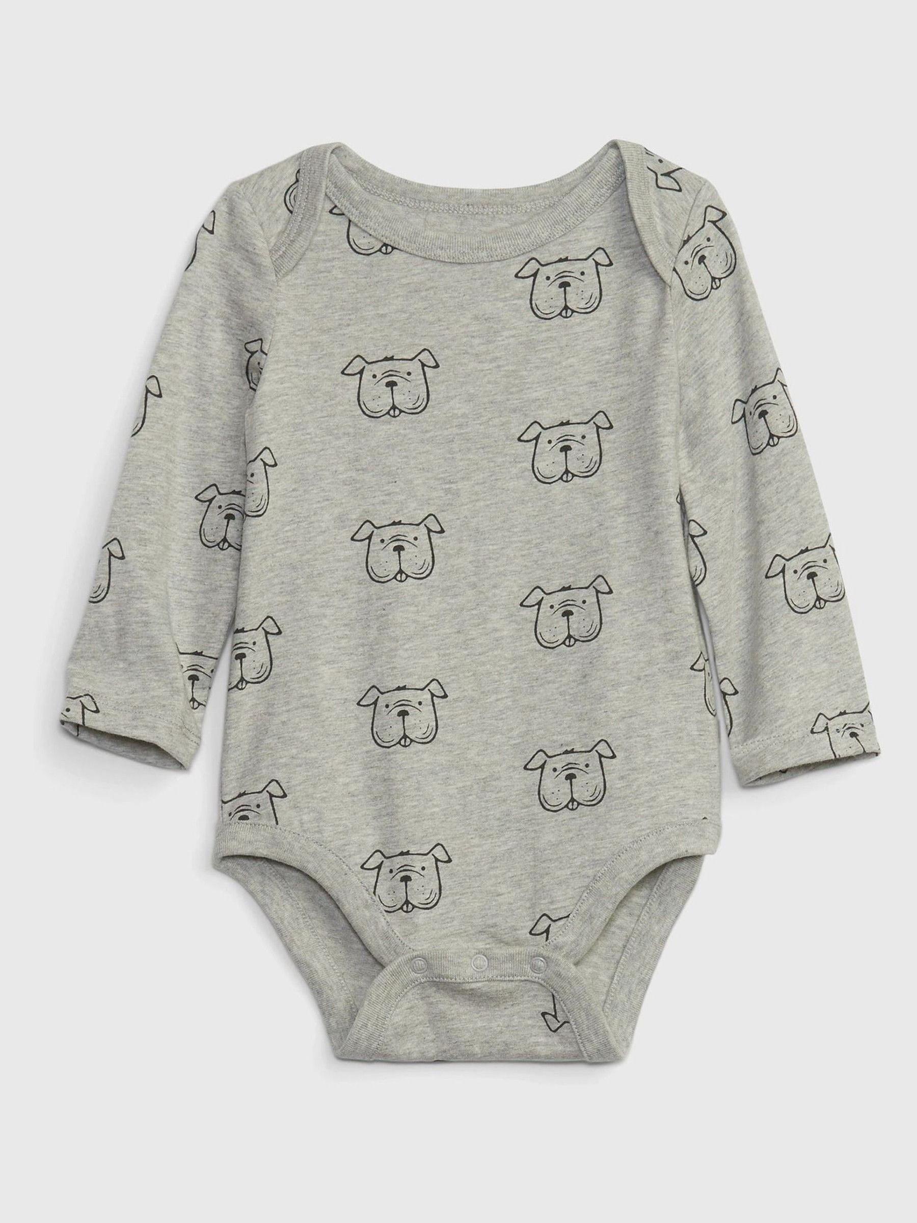 Light Grey Graphic Long Sleeve Baby Bodysuit - Image 1 of 1