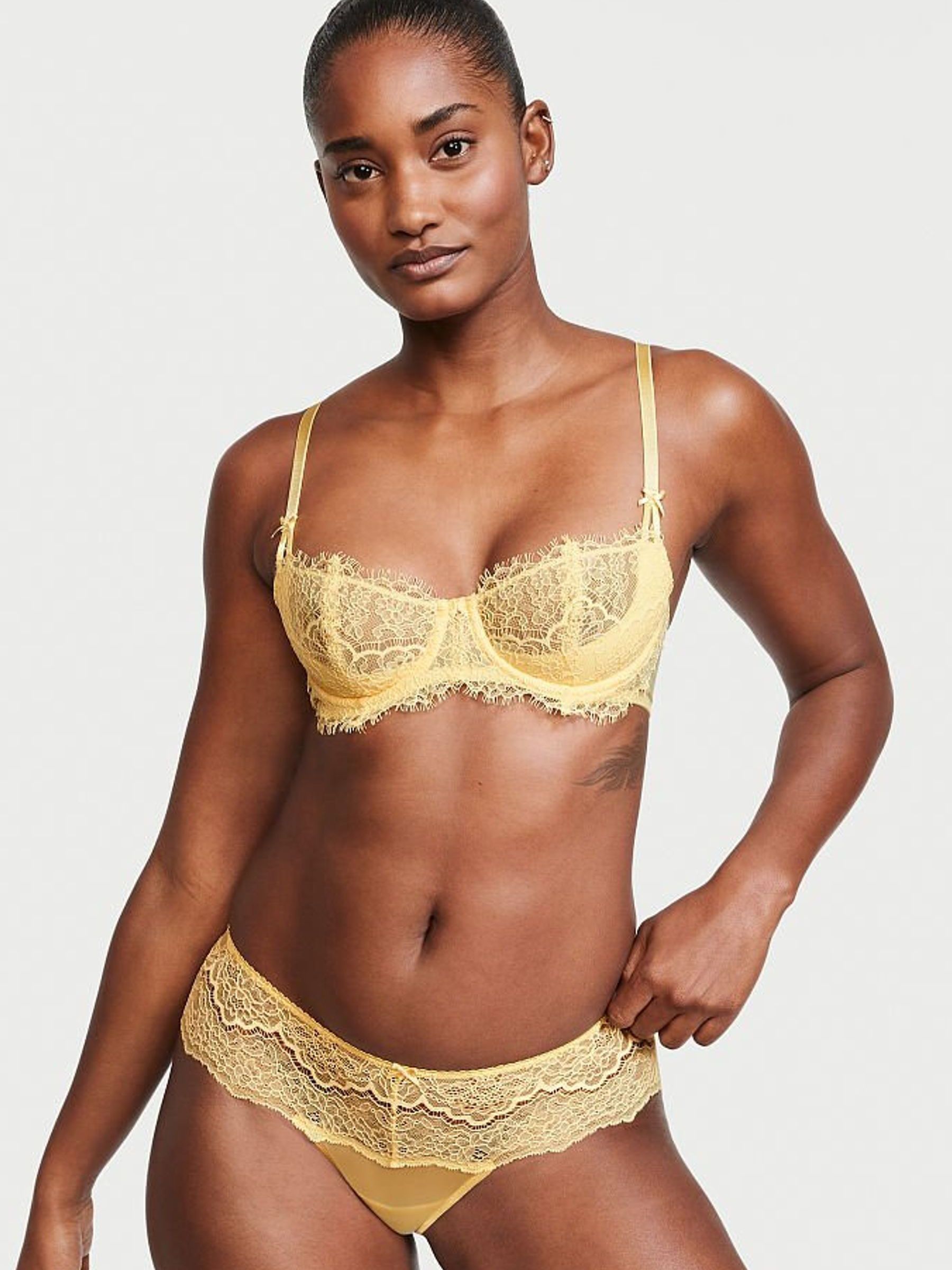 Lemon Yellow Lace Unlined Balcony Bra - Image 3 of 4