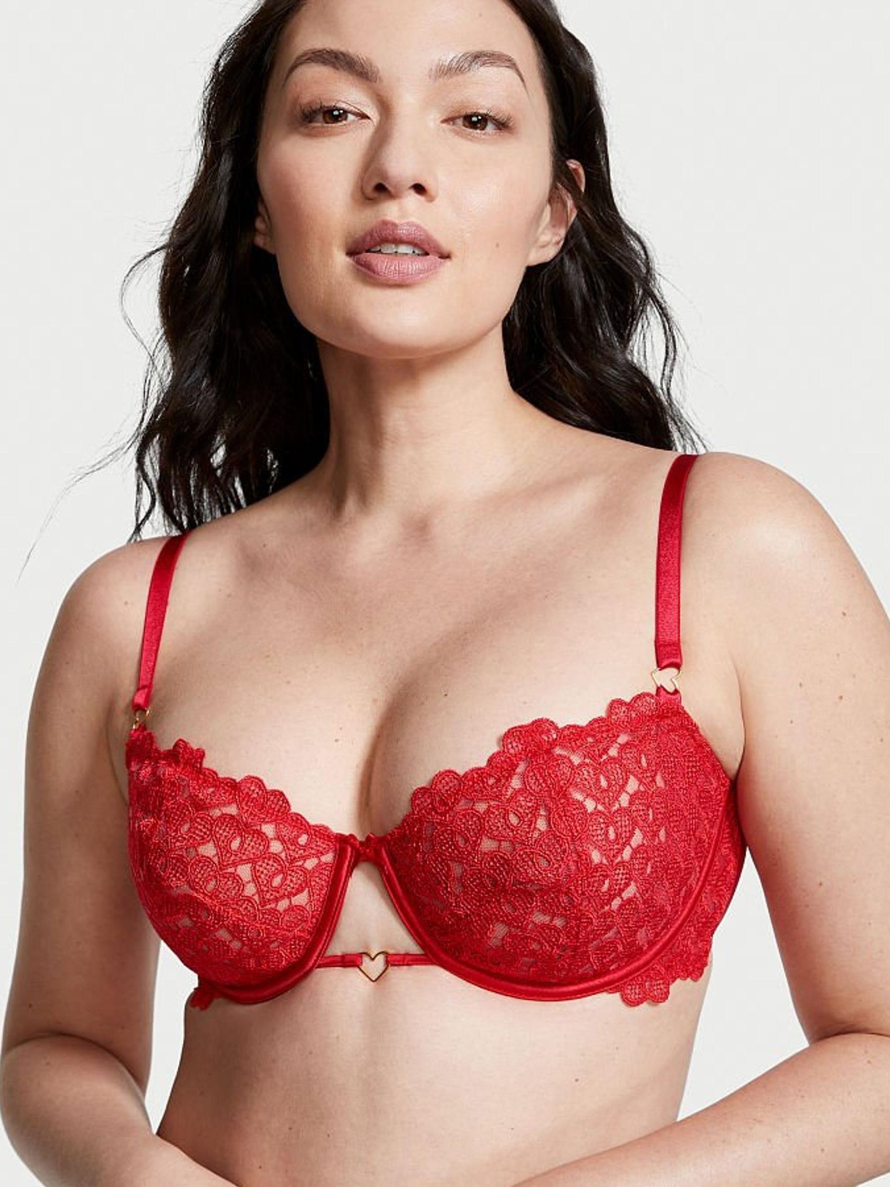 Lipstick Red Lace Unlined Balcony Bra - Image 1 of 4