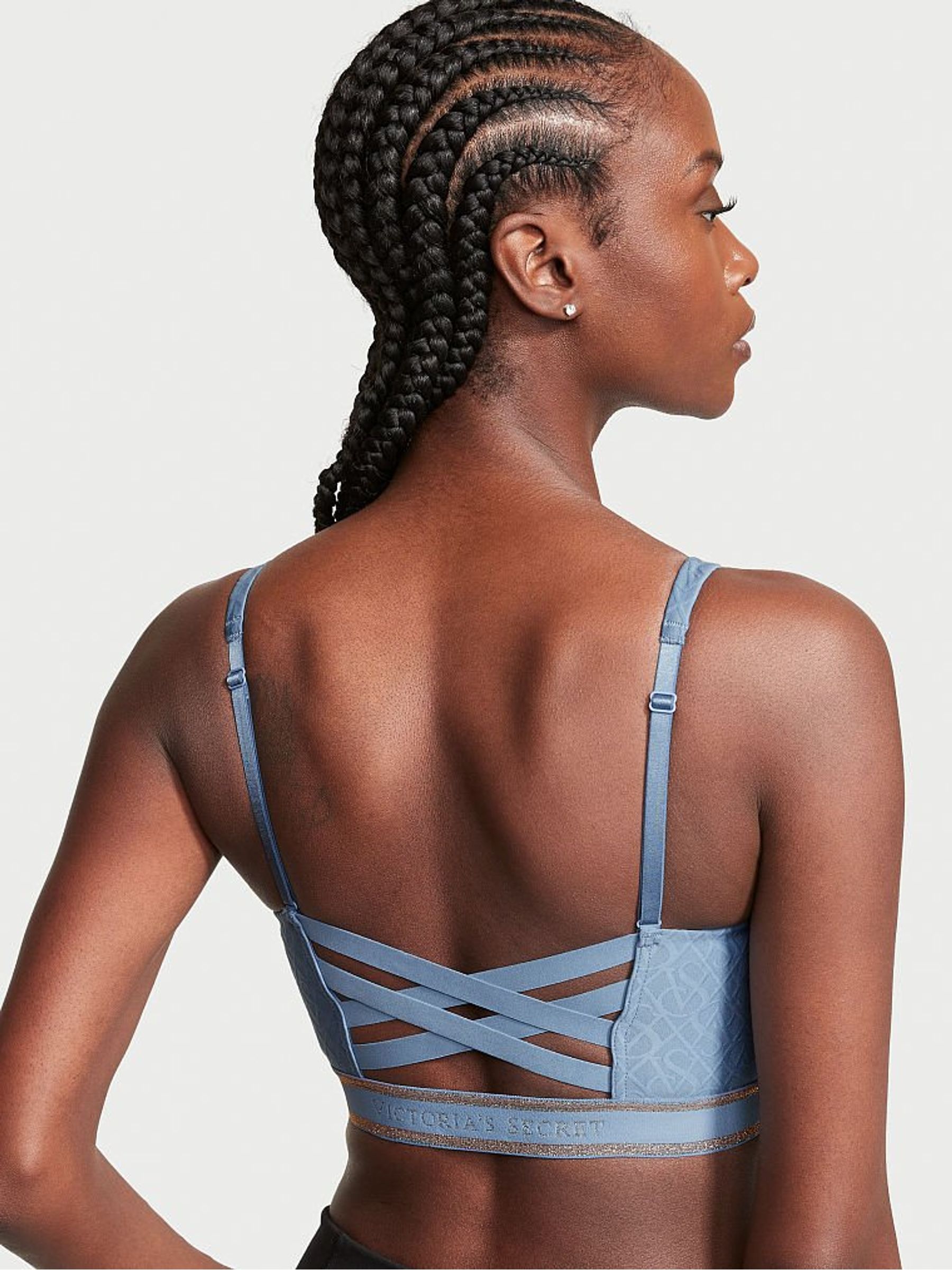 Faded Denim Blue Smooth Strappy Back Non Wired Medium Impact Sports Bra - Image 2 of 4