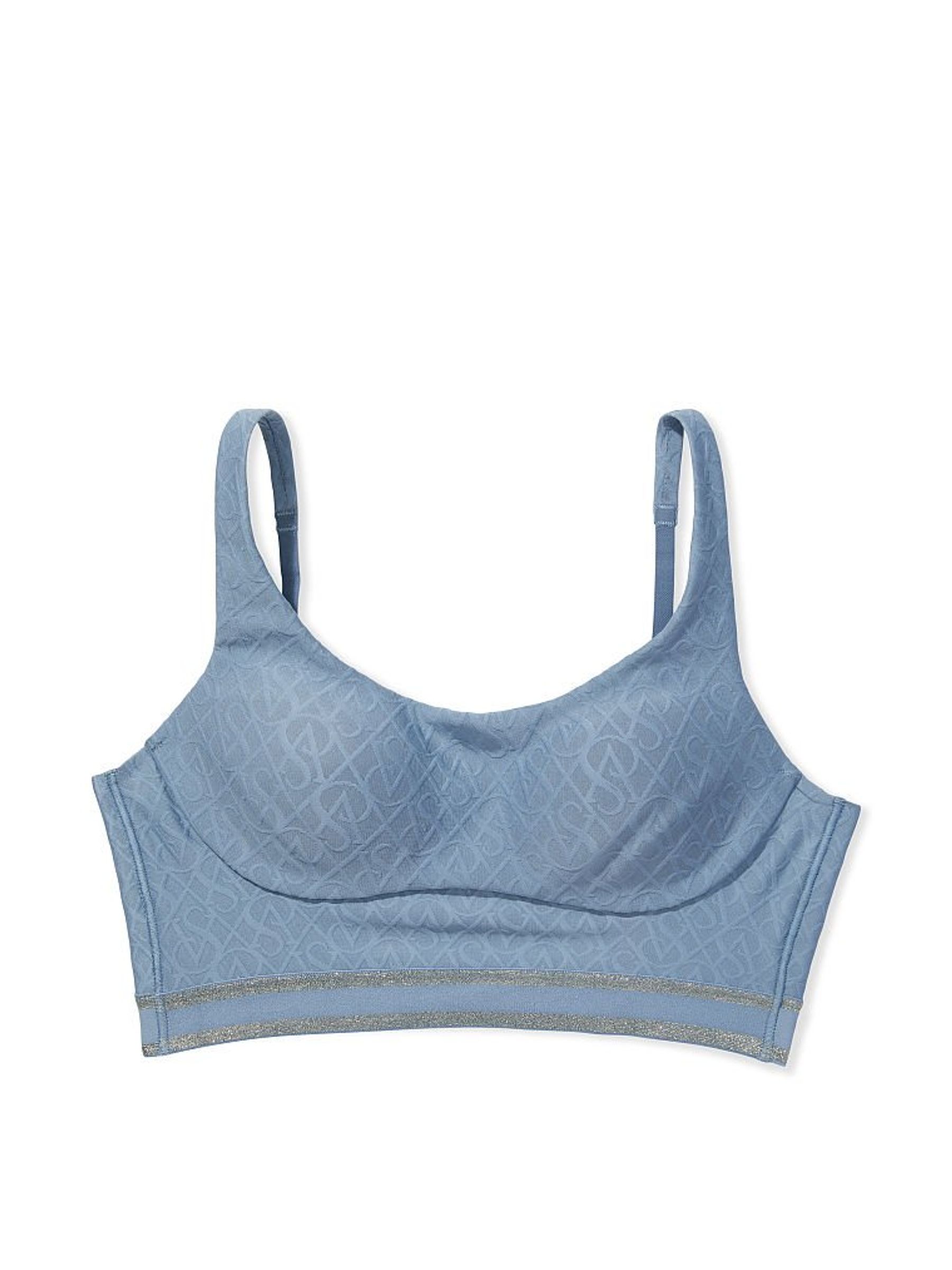 Faded Denim Blue Smooth Strappy Back Non Wired Medium Impact Sports Bra - Image 3 of 4