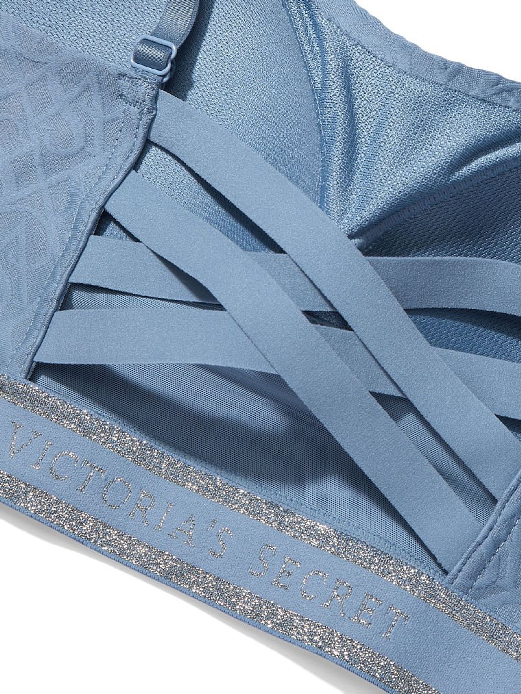 Faded Denim Blue Smooth Strappy Back Non Wired Medium Impact Sports Bra - Image 4 of 4
