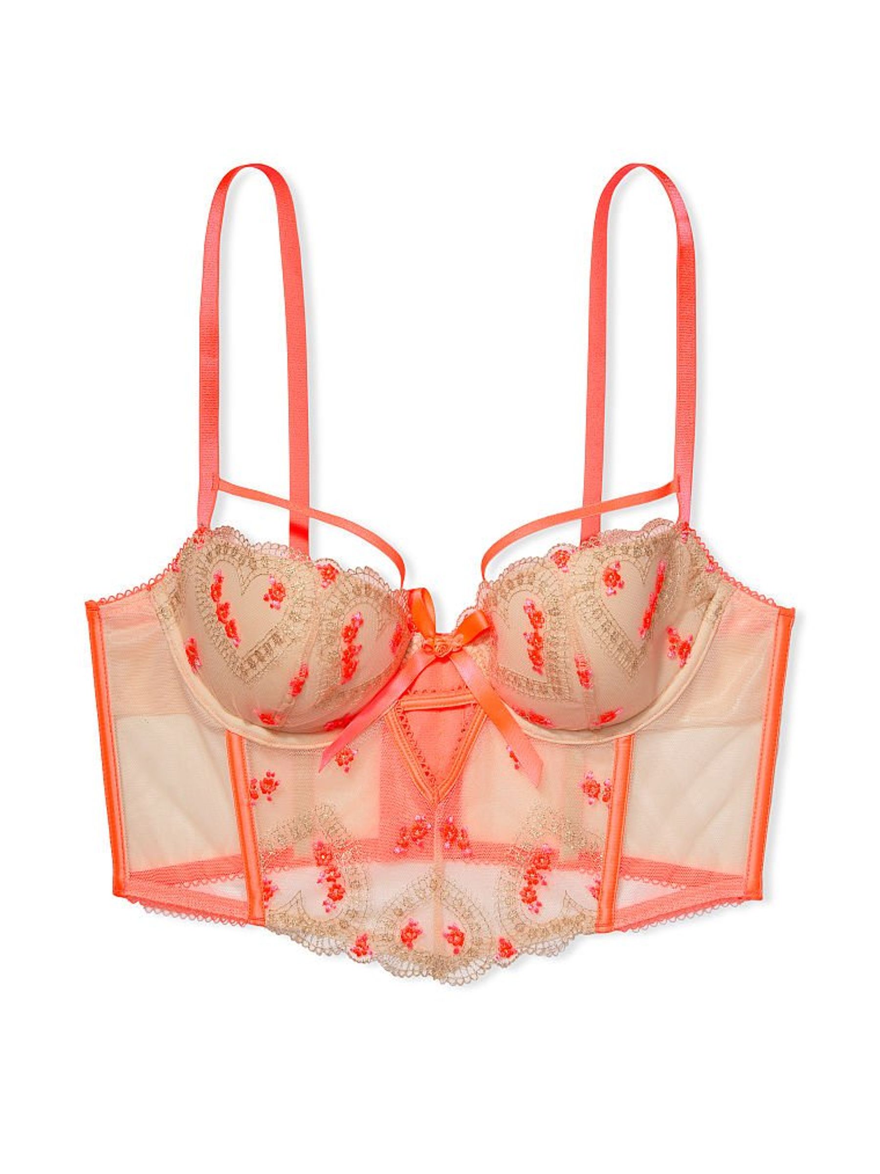 Champagne Pink LightlyLined Heart Embroidery Demi Bra Top - Image 3 of 4