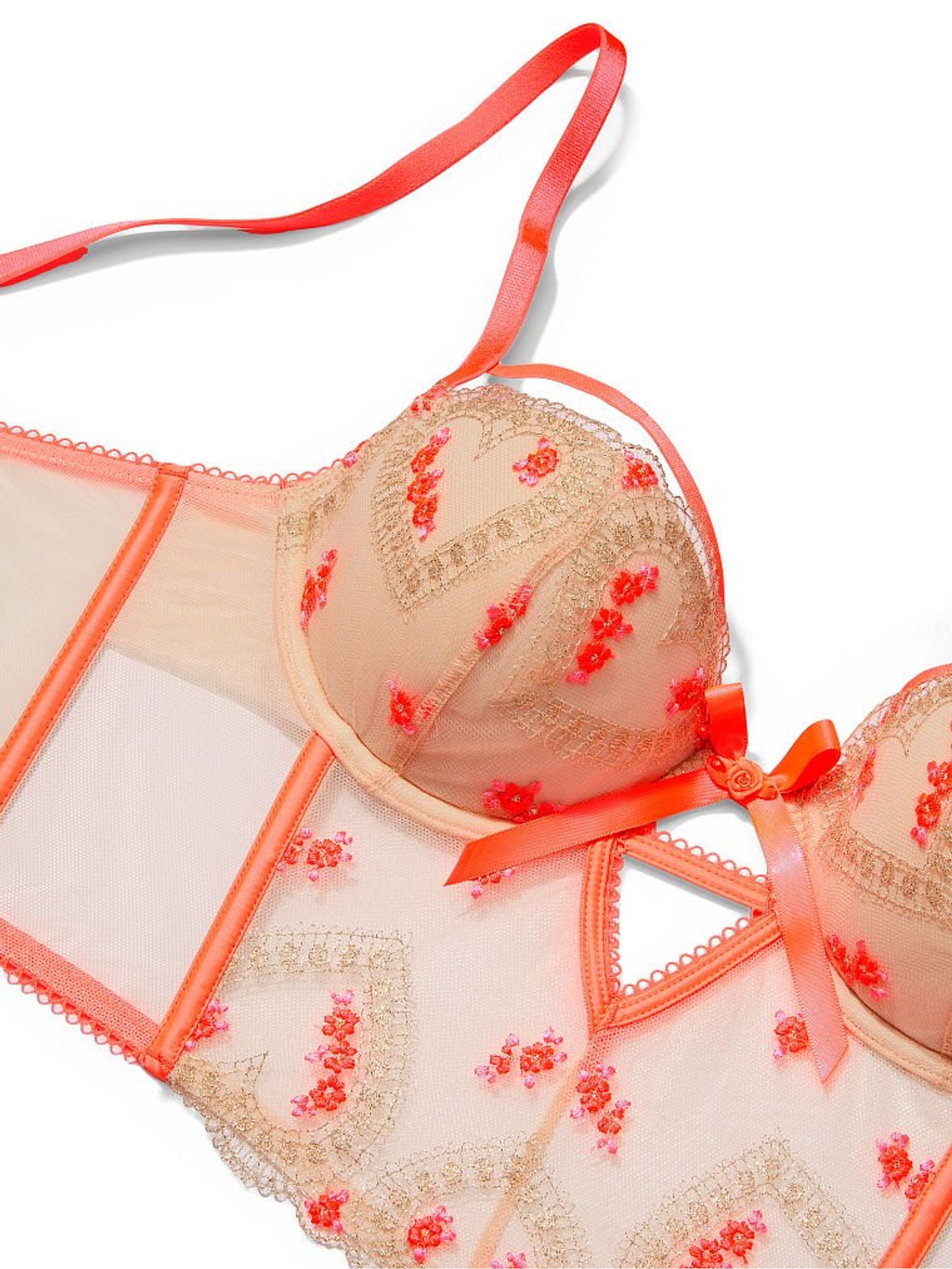 Champagne Pink LightlyLined Heart Embroidery Demi Bra Top - Image 4 of 4