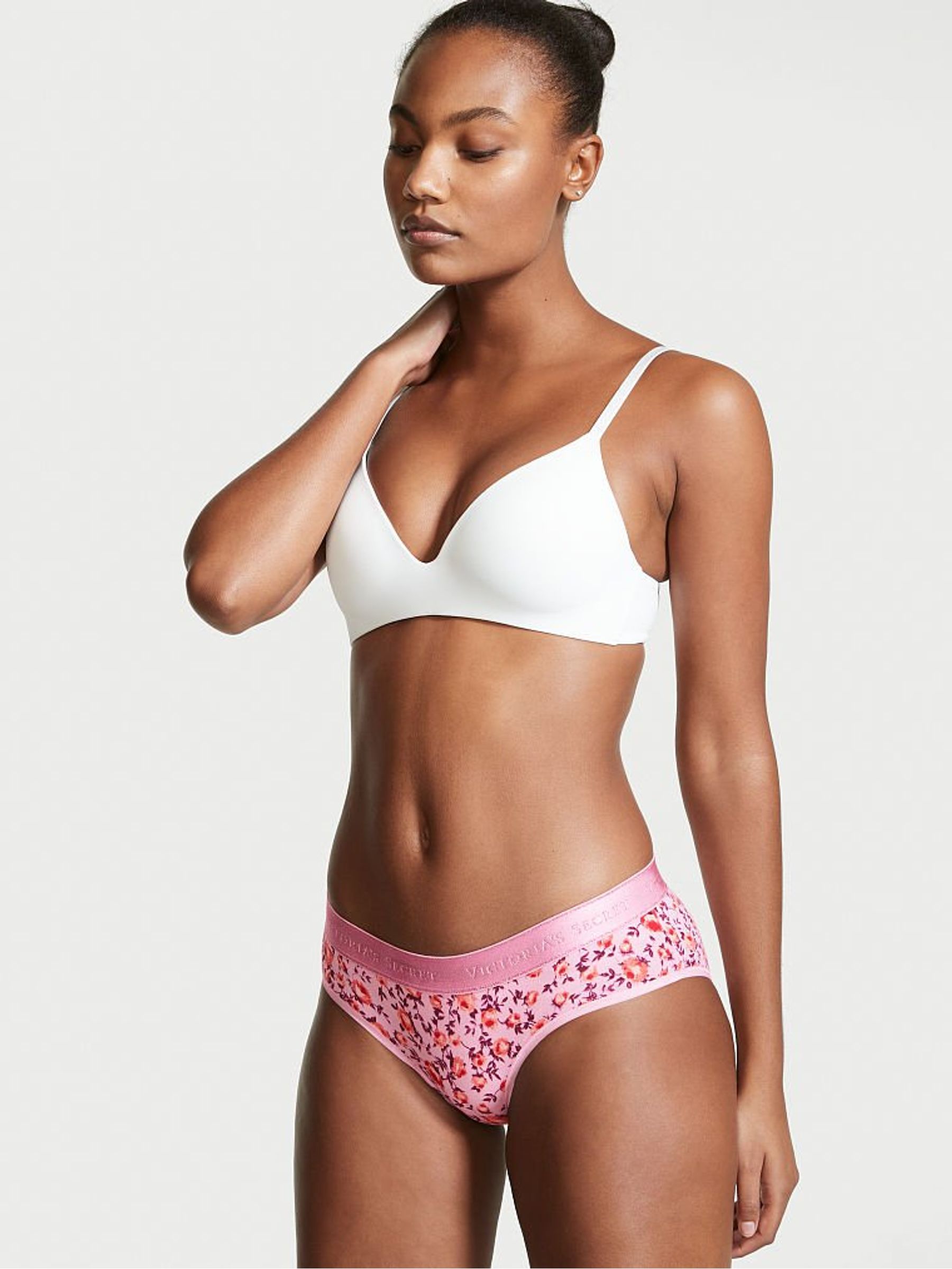 Pink Flora Festive Foliage Stretch Cotton Logo Hipster Panty - Image 1 of 3