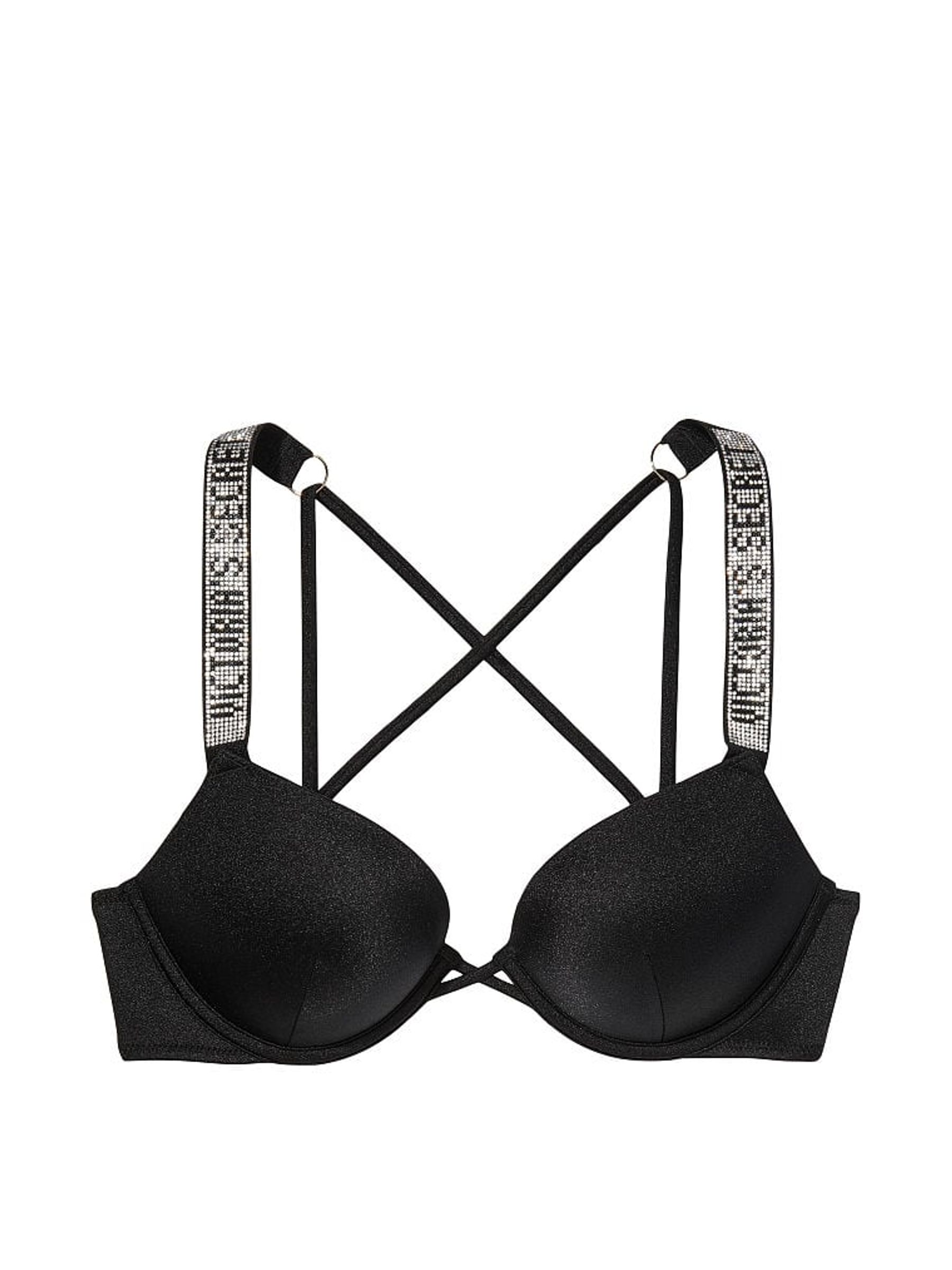 Black Add 2 Cups Push Up Shine Strap Swim Bikini Top - Image 3 of 3