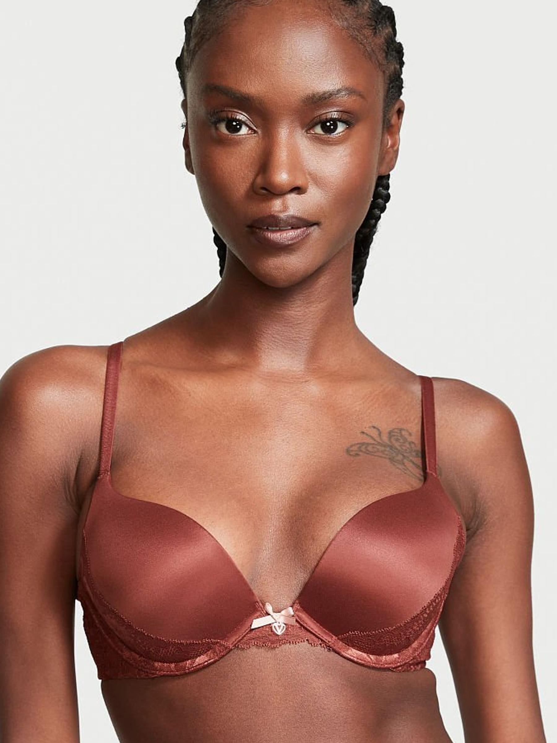 Dark Cognac Brown Lace Detail PushUp Bra - Image 1 of 4