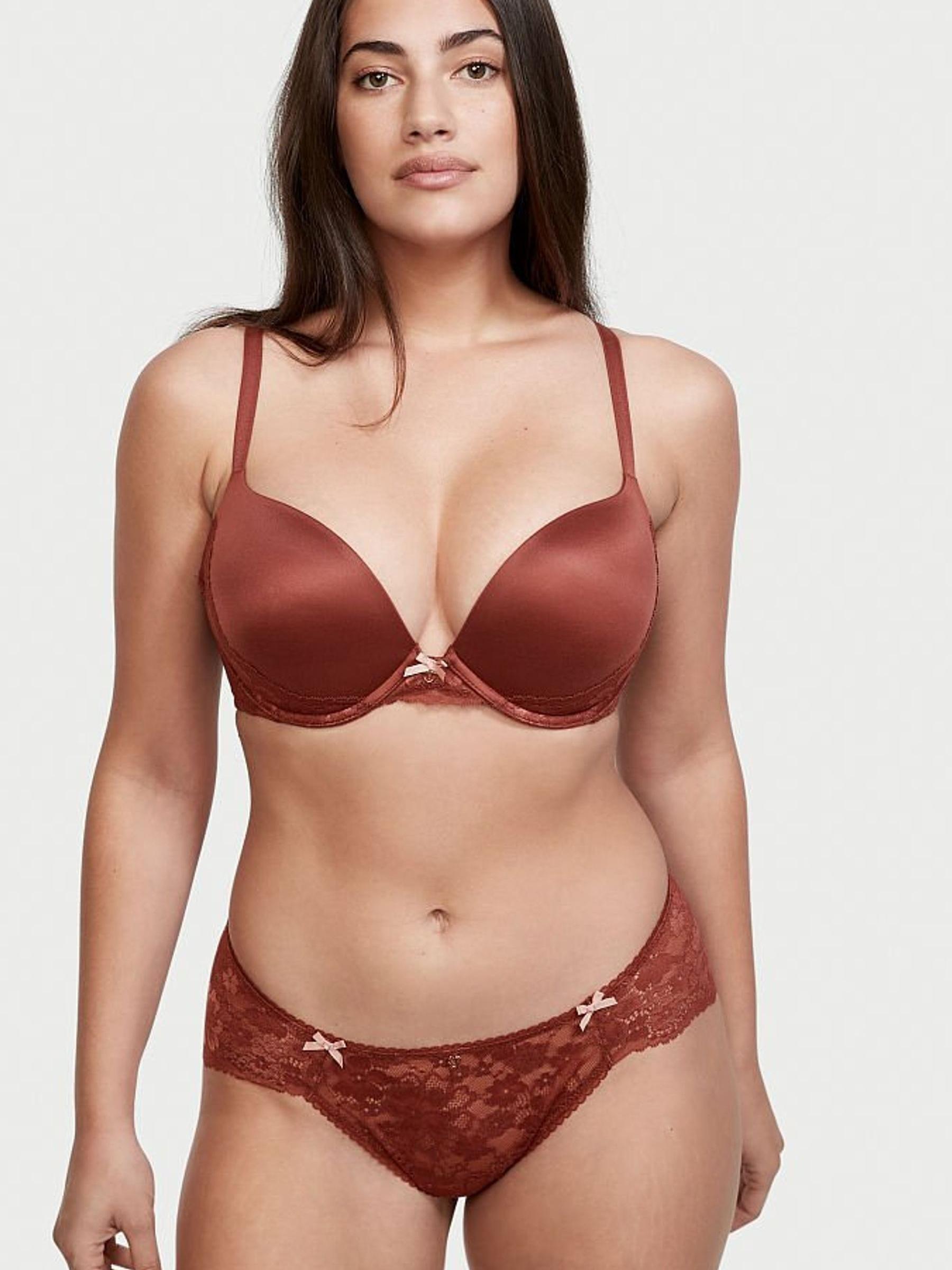 Dark Cognac Brown Lace Detail PushUp Bra - Image 3 of 4