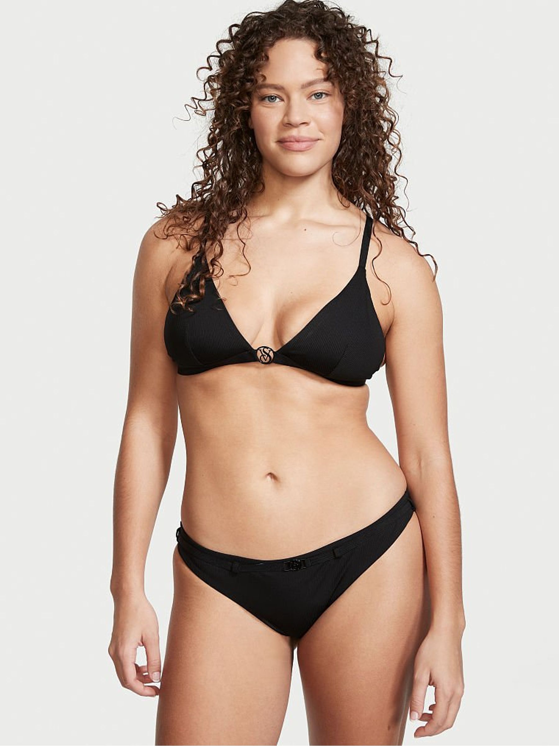 Black Wild Wanderer Belted Ribbed Brazilian Swim Bottom - Image 1 of 4
