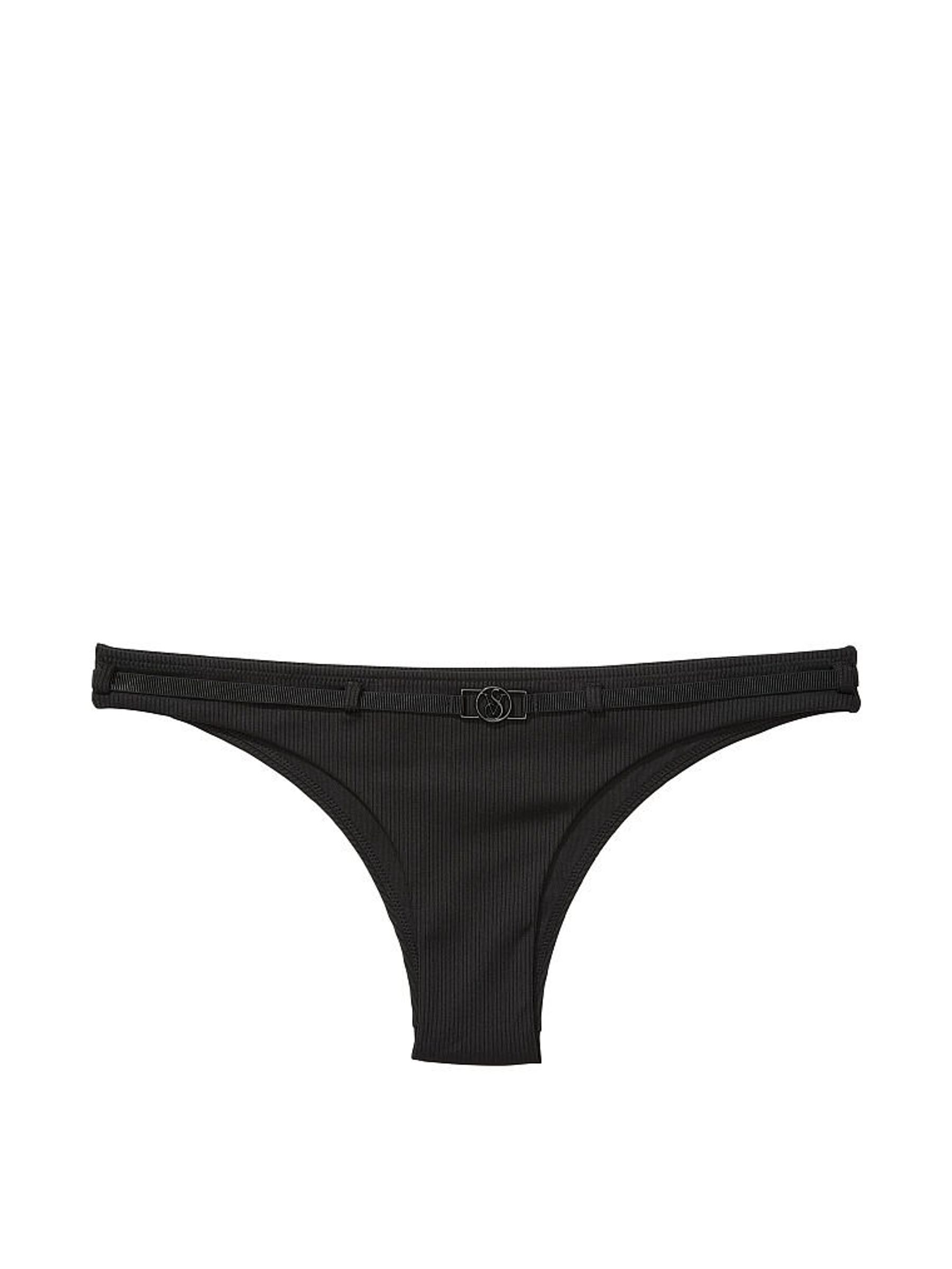Black Wild Wanderer Belted Ribbed Brazilian Swim Bottom - Image 3 of 4