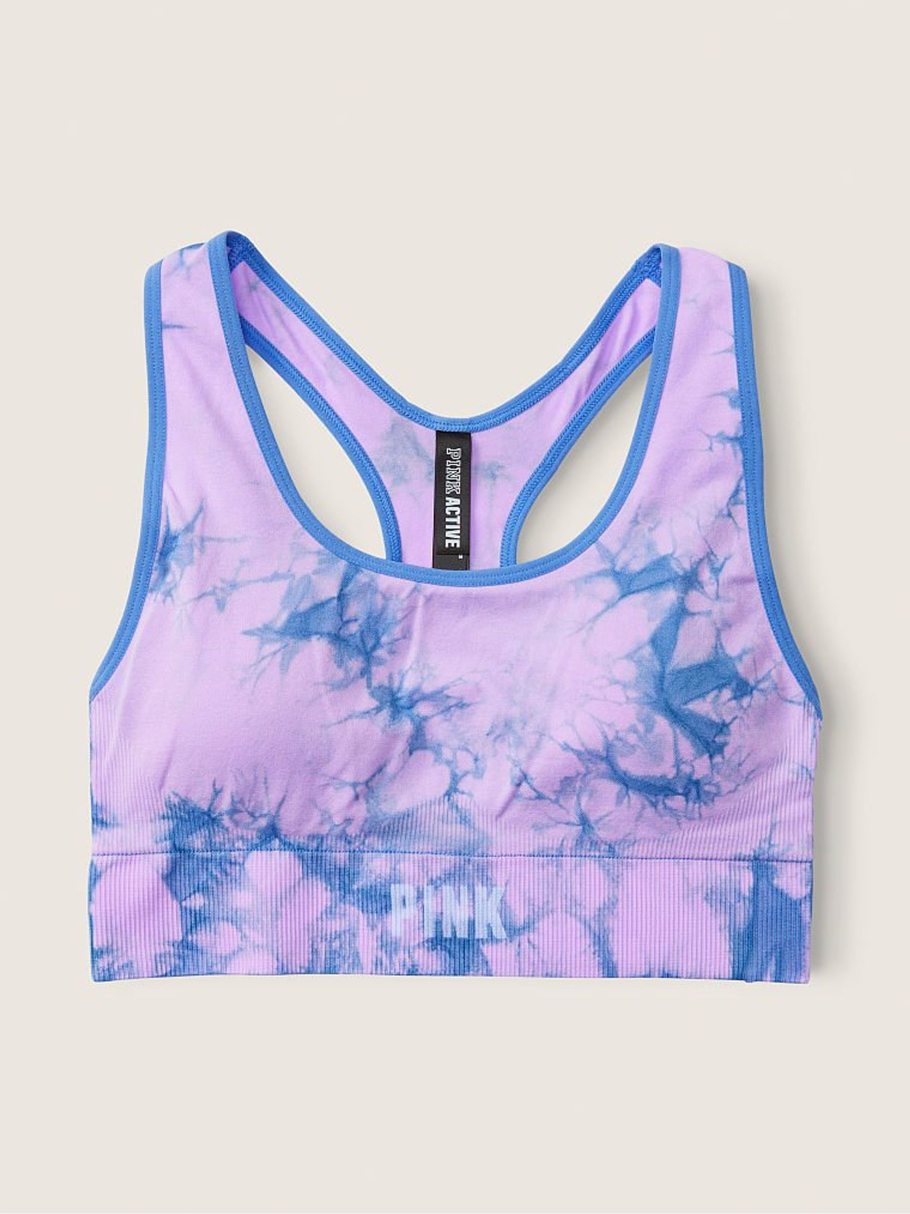 Purple Petal Batik Tie Dye Seamless Lightly Lined Gym Racerback Sports Bra - Image 2 of 2