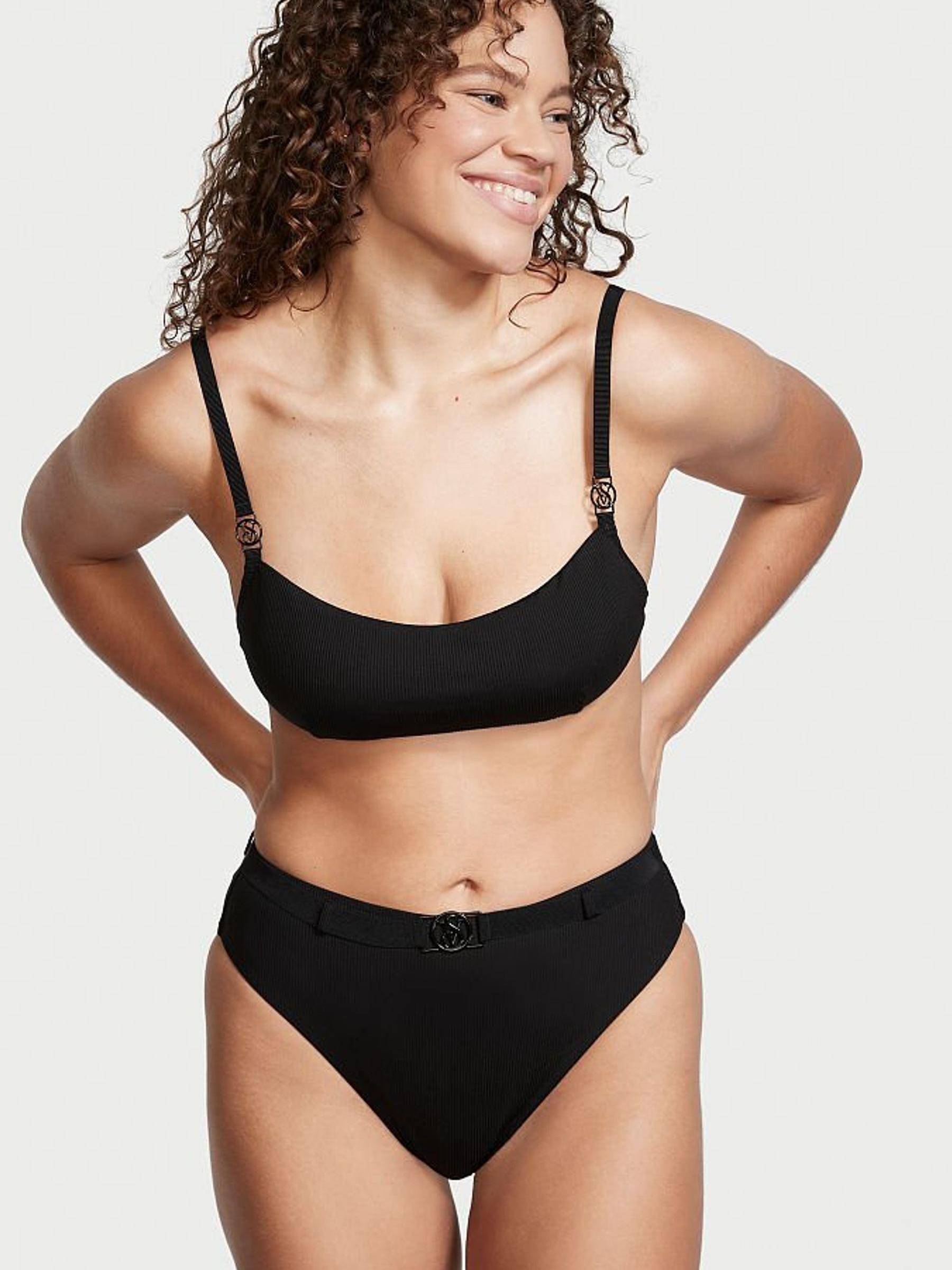 Black Wild Wanderer Belted Ribbed HighRise Cheeky Swim Bottom - Image 1 of 1