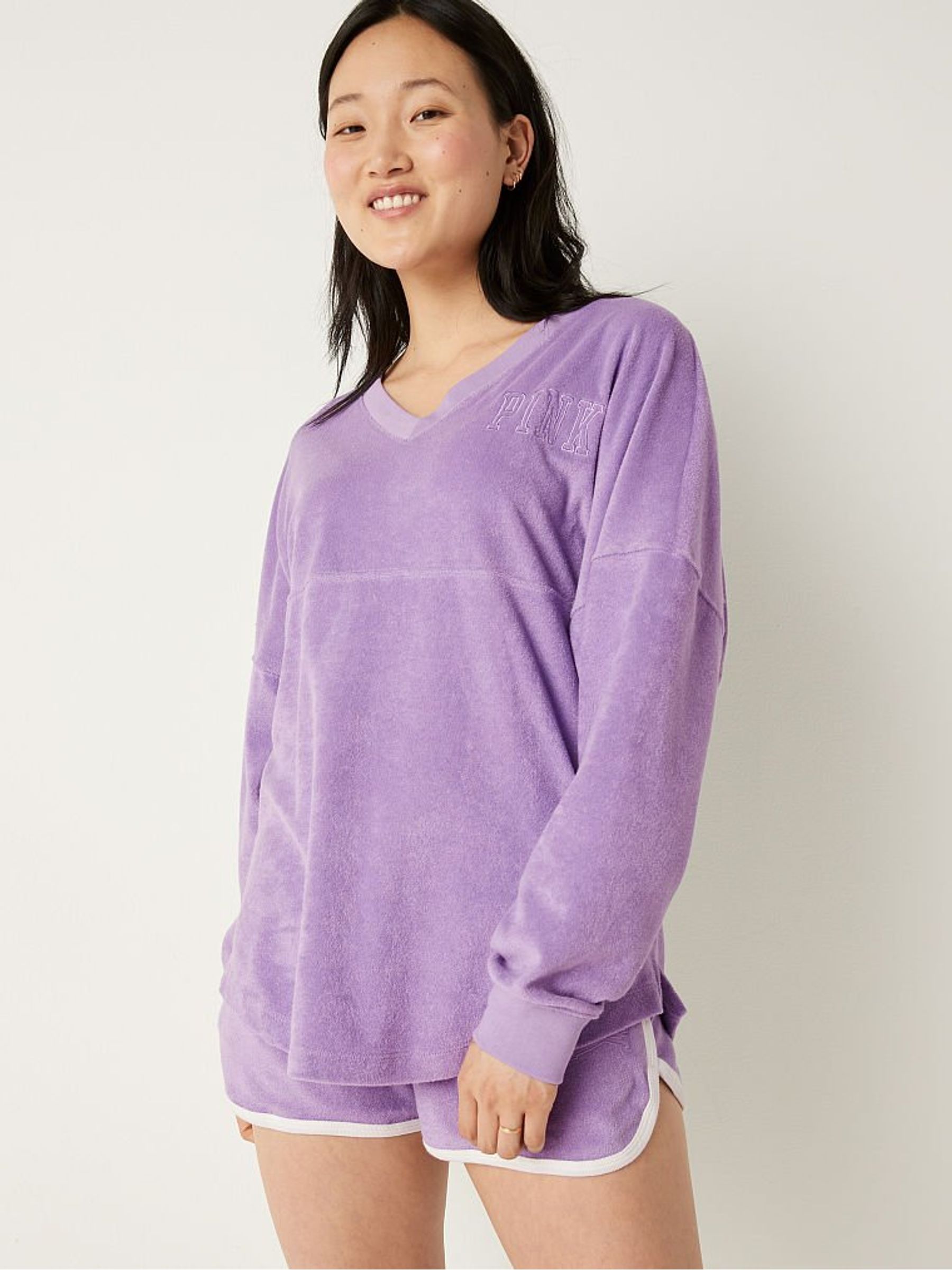 Purple Varsity Terry V Neck Sweatshirt - Image 1 of 5