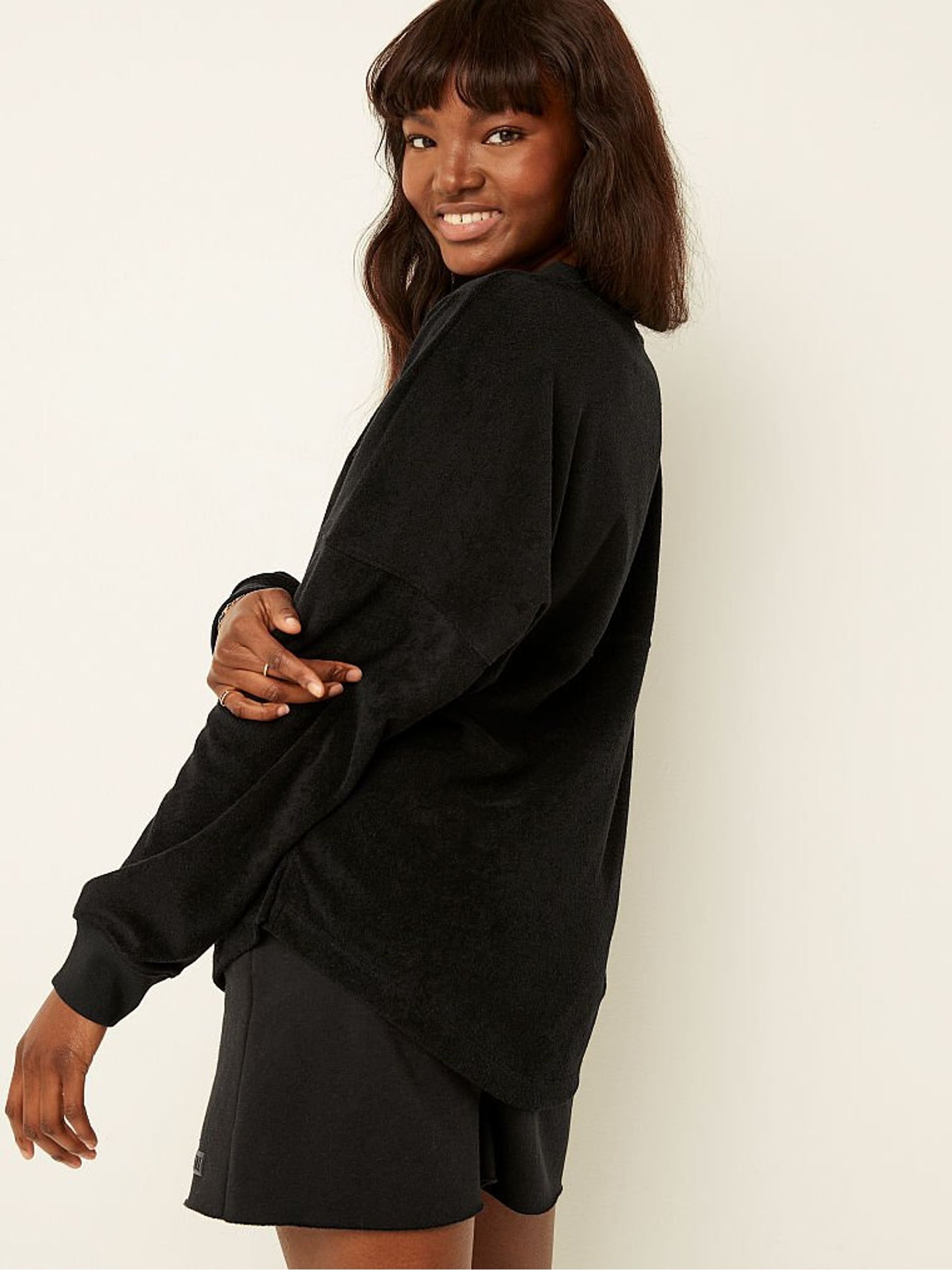 Pure Black Varsity Terry V Neck Sweatshirt - Image 2 of 4