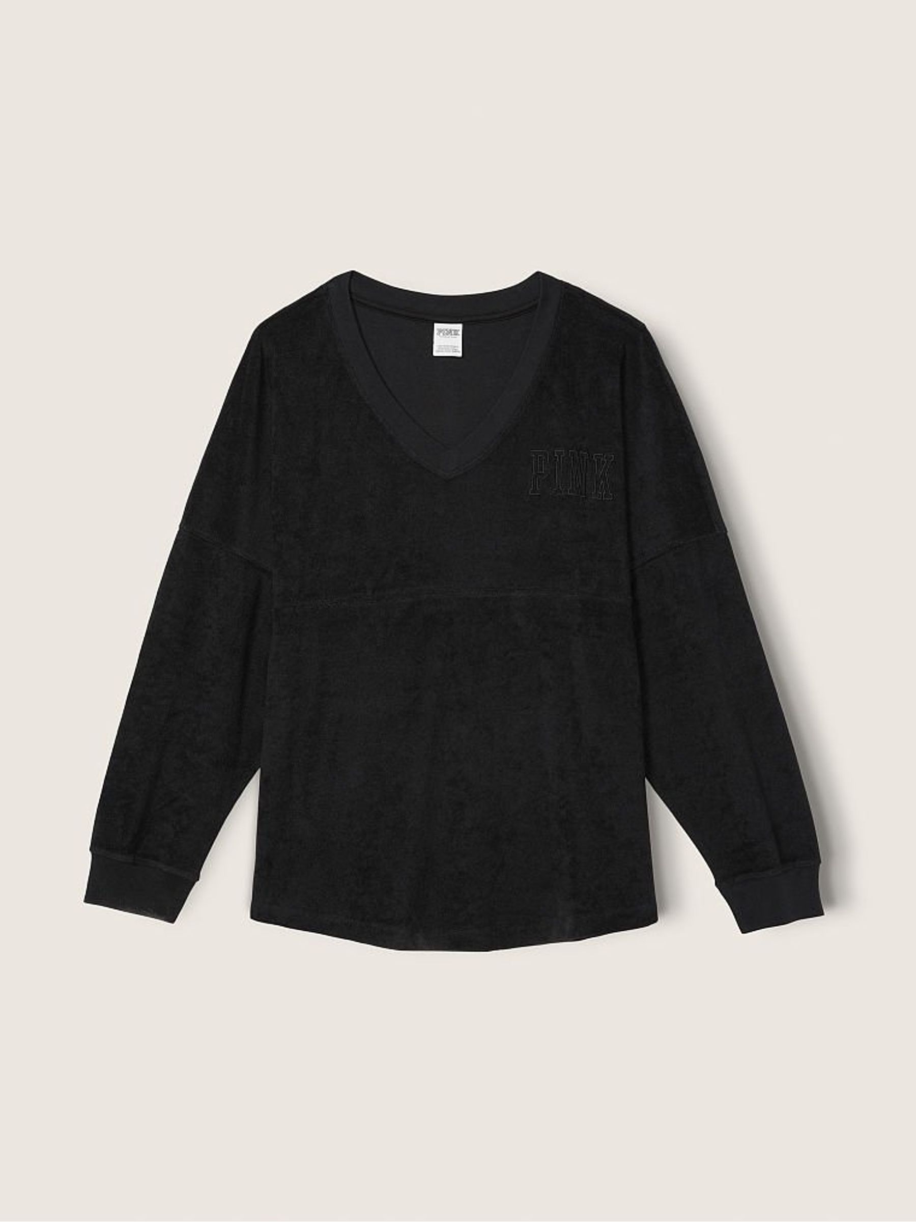 Pure Black Varsity Terry V Neck Sweatshirt - Image 3 of 4