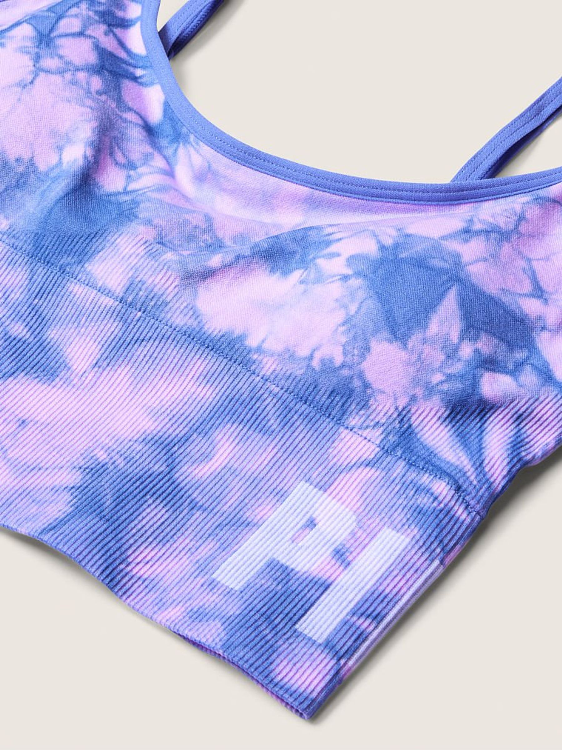 Tie Dye Petal Purple Seamless Lightly Lined Low Impact Sport Crop Top - Image 4 of 4
