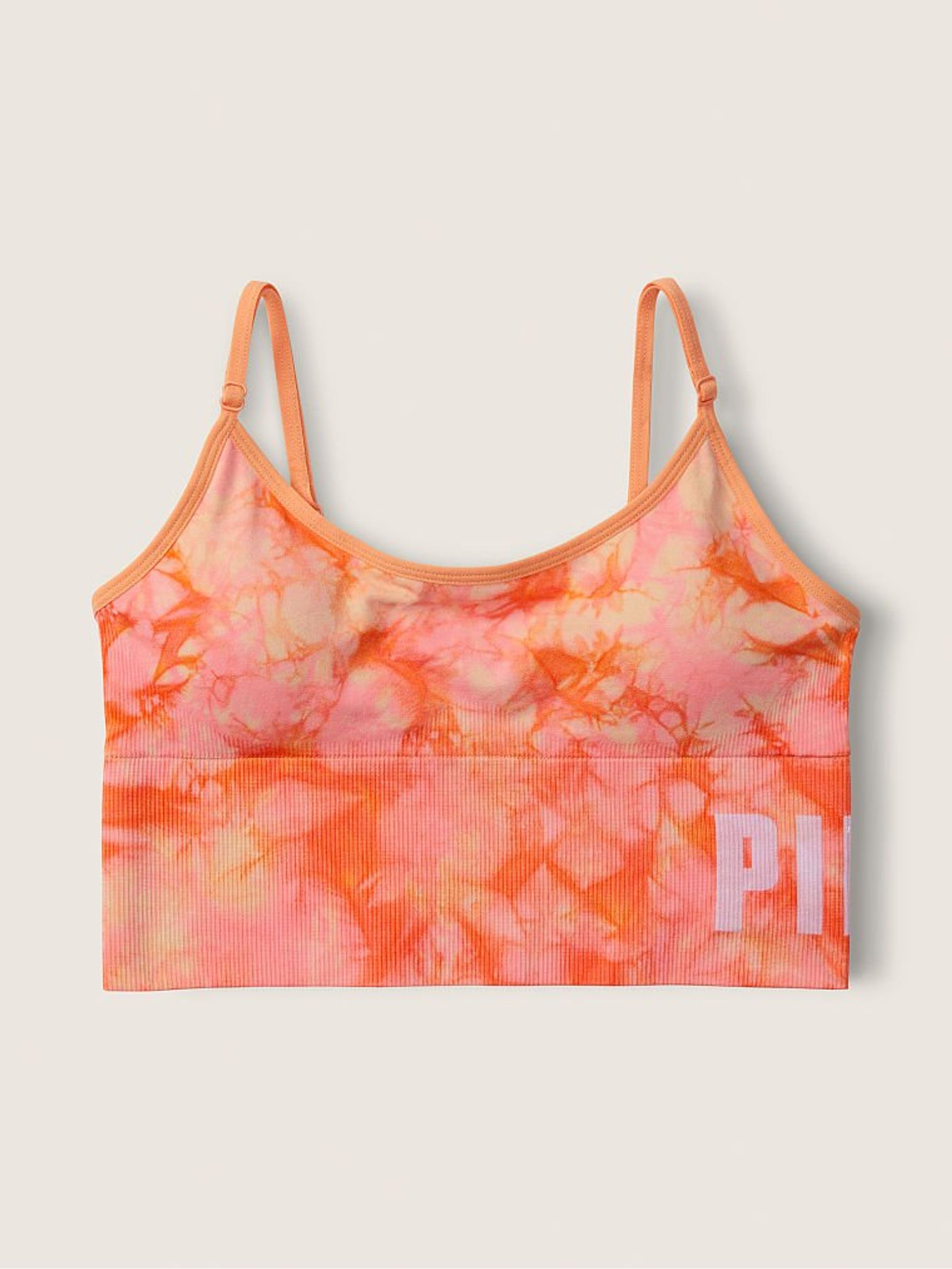 Beige Tie Dye Nude Seamless Lightly Lined Low Impact Sport Crop Top - Image 3 of 4