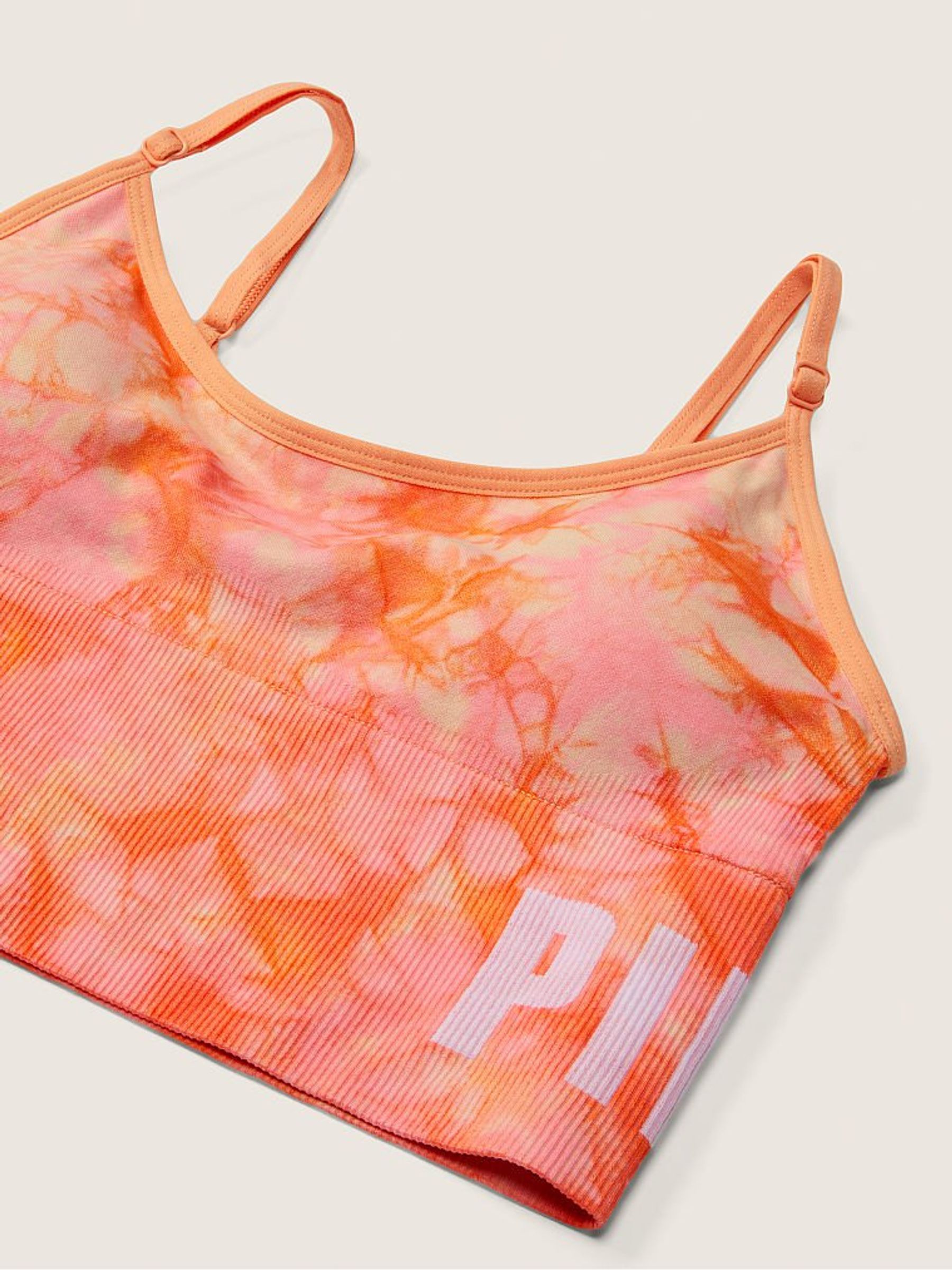 Beige Tie Dye Nude Seamless Lightly Lined Low Impact Sport Crop Top - Image 4 of 4
