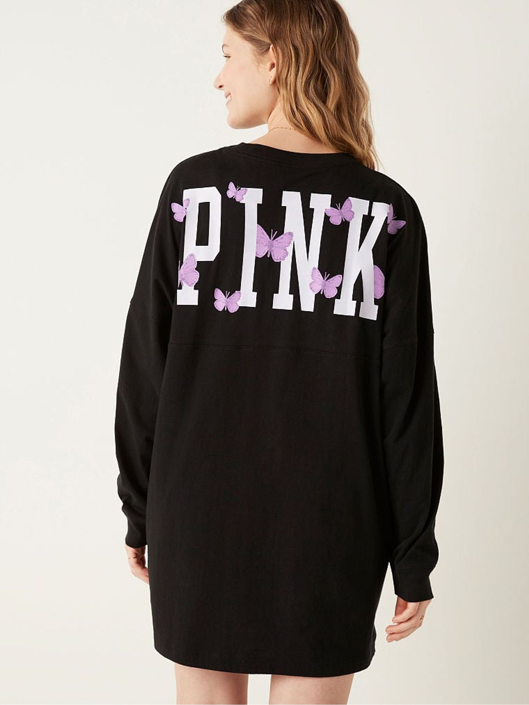 Black Varsity Long Sleeve Crew Dress - Image 2 of 5