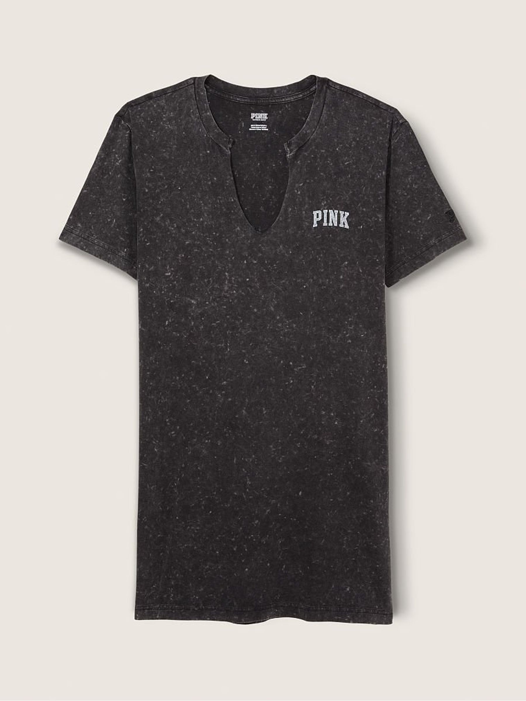 Pure Black Wash W/ Graphic Campus Notch Neck T-Shirt Dress - Image 1 of 3 Pure Black Wash W/ Graphic Campus Notch Neck T-Shirt Dress - Image 1 of 3