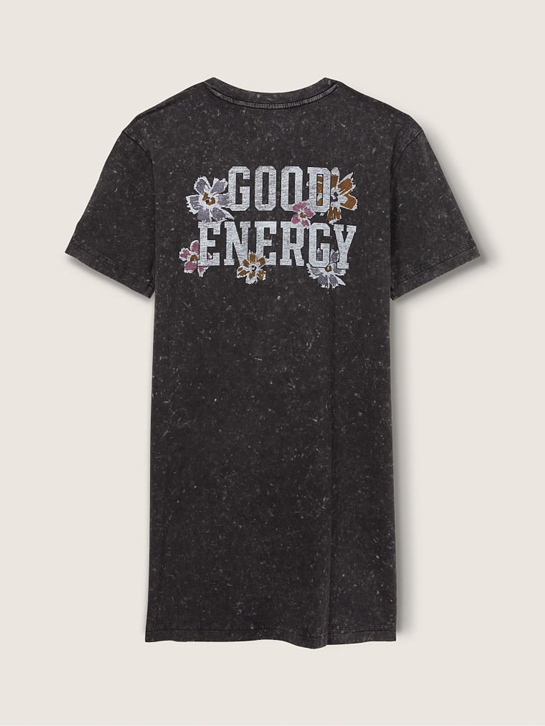 Pure Black Wash W/ Graphic Campus Notch Neck T-Shirt Dress - Image 2 of 3 Pure Black Wash W/ Graphic Campus Notch Neck T-Shirt Dress - Image 2 of 3